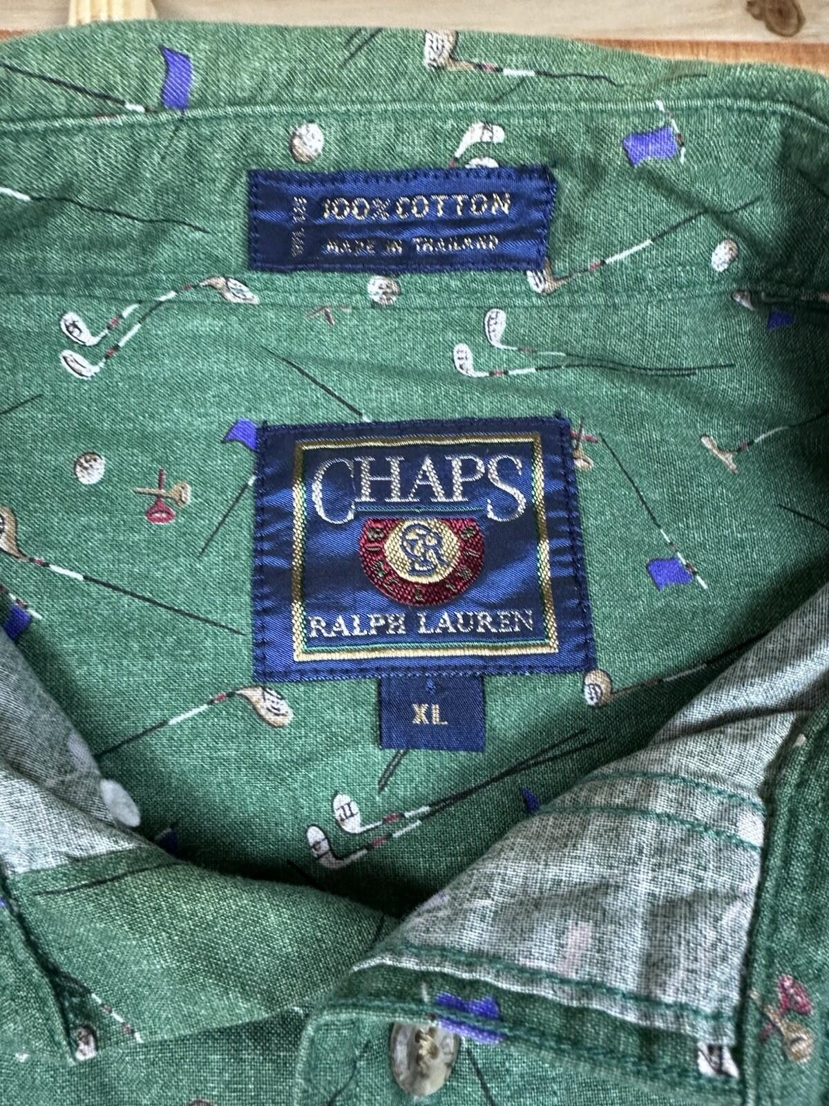 vintage 90's CHAPS RALPH LAUREN button down ALL OVER GOLF PRINT cotton XL green