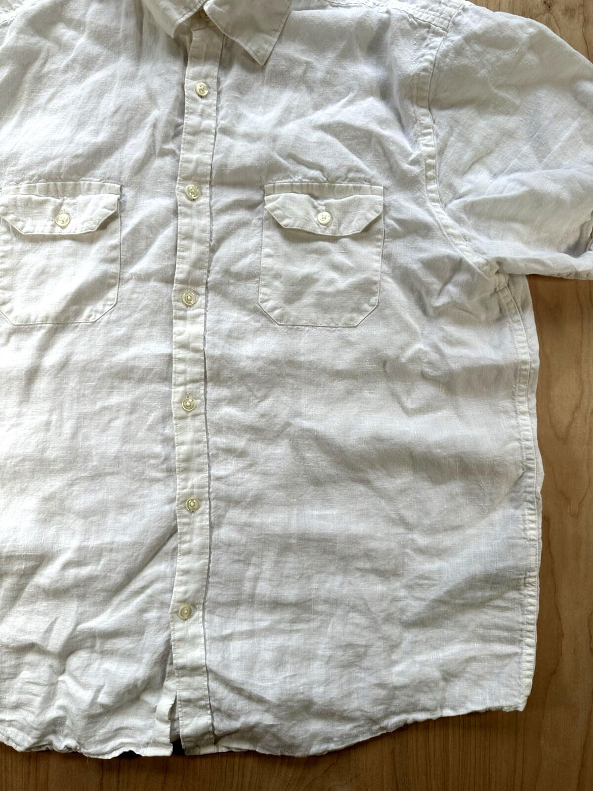 vintage 90's LINEN button up shirt MENS large pockets SUMMER gorp CLAIBORNE