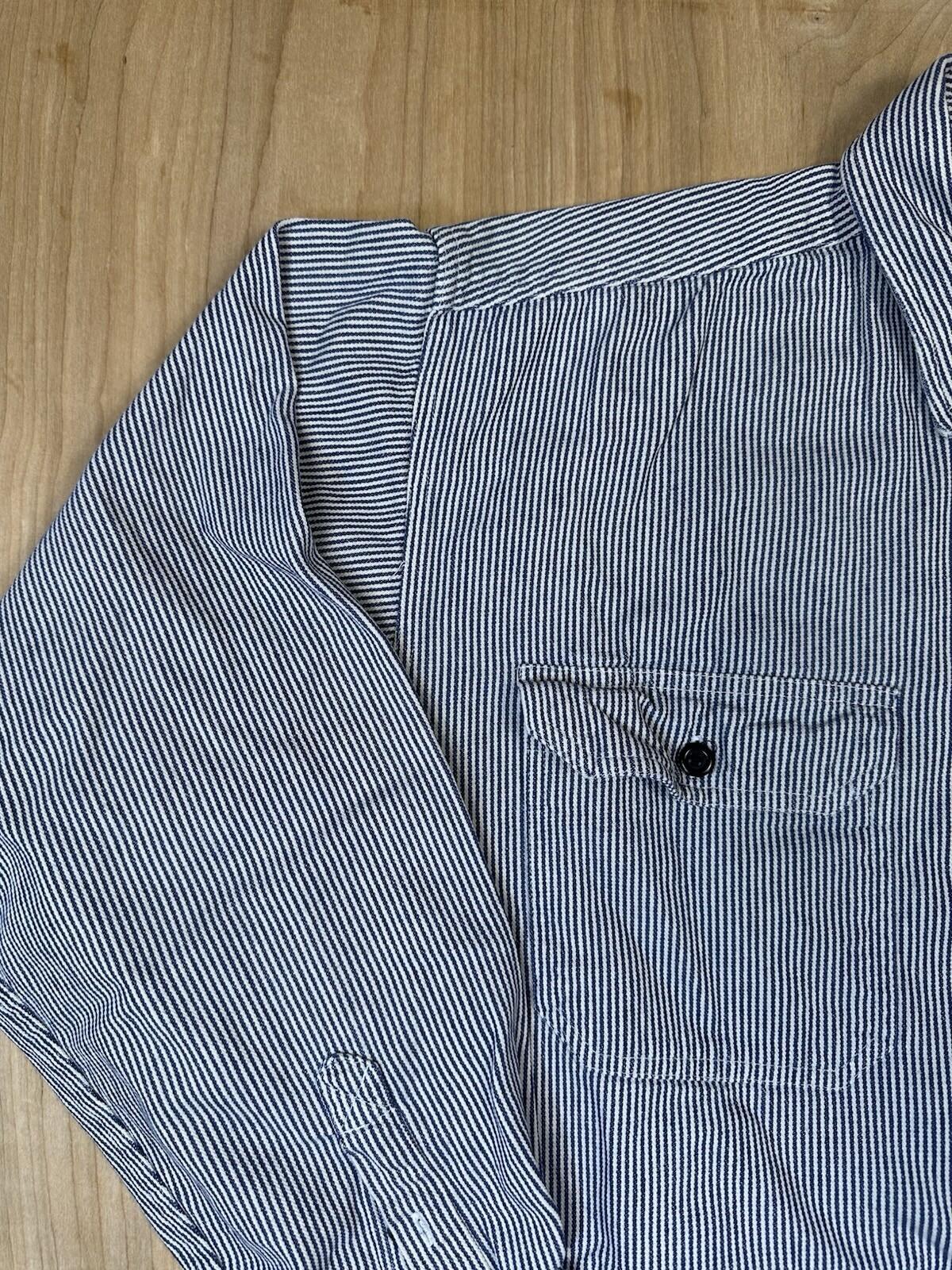 vintag 80's KEY hickory stripe logger workshirt COTTON large ZIP UP WORKWEAR
