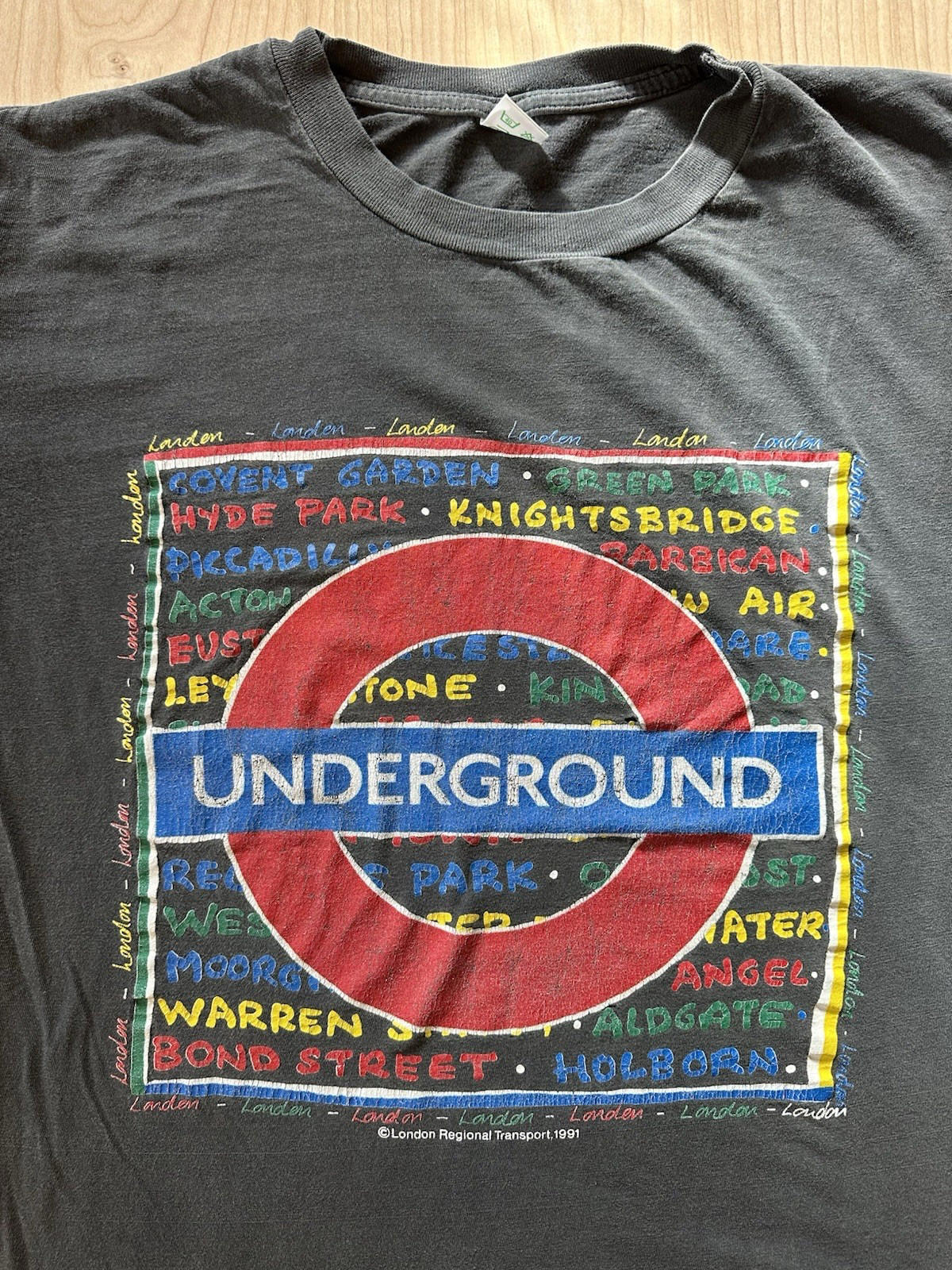 vintage 1991 LONDON UNDERGROUND t shirt LARGE cotton BLACK boho PUNK shred wear
