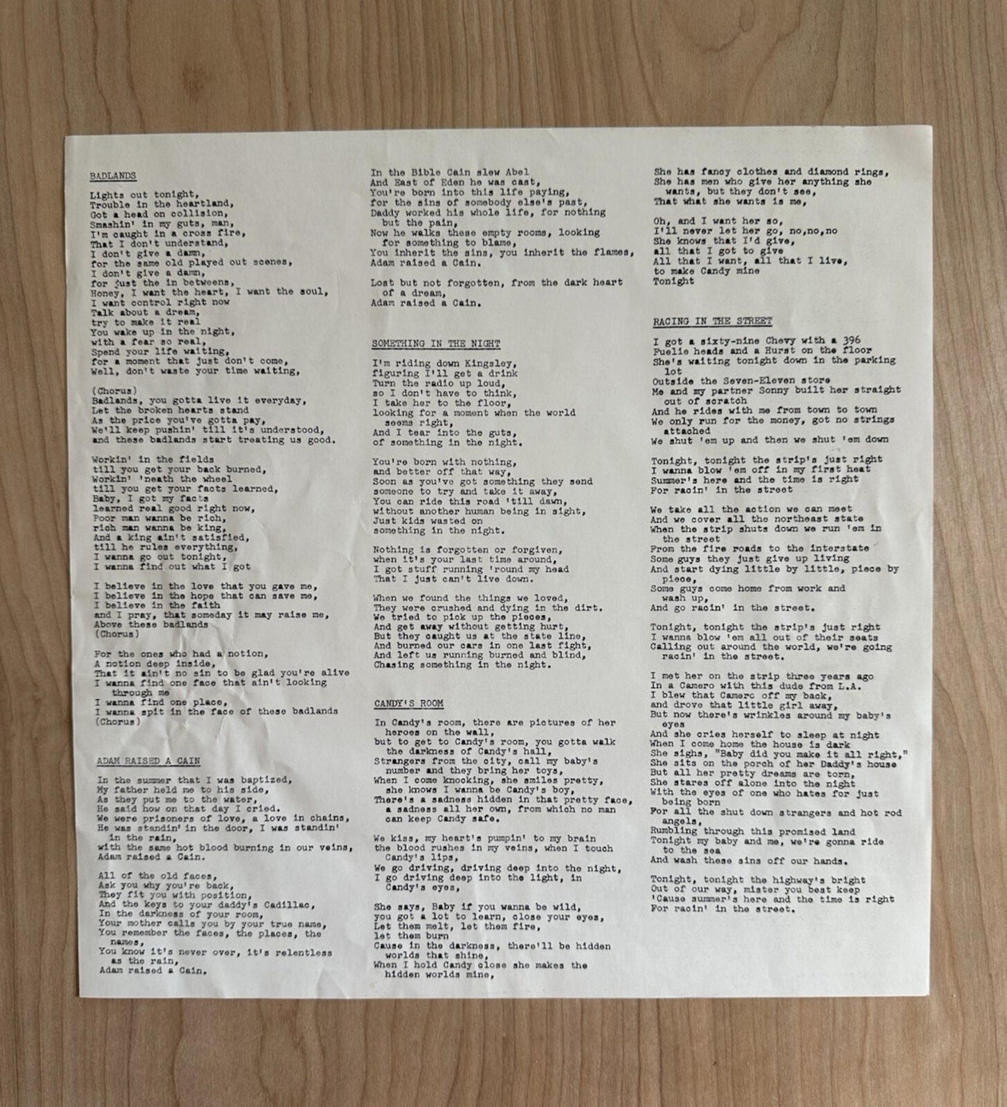 BRUCE SPRINGSTEEN darkness on the edge LP w/ HYPE STICKER lyric sheet DUST SLEEV