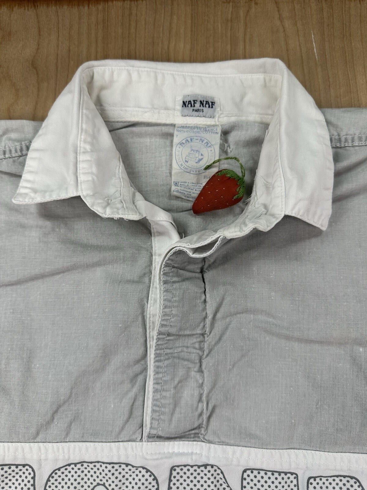 vintage 80's NAF NAF PARIS rugby ASNN collard button up GREY large PREPPY