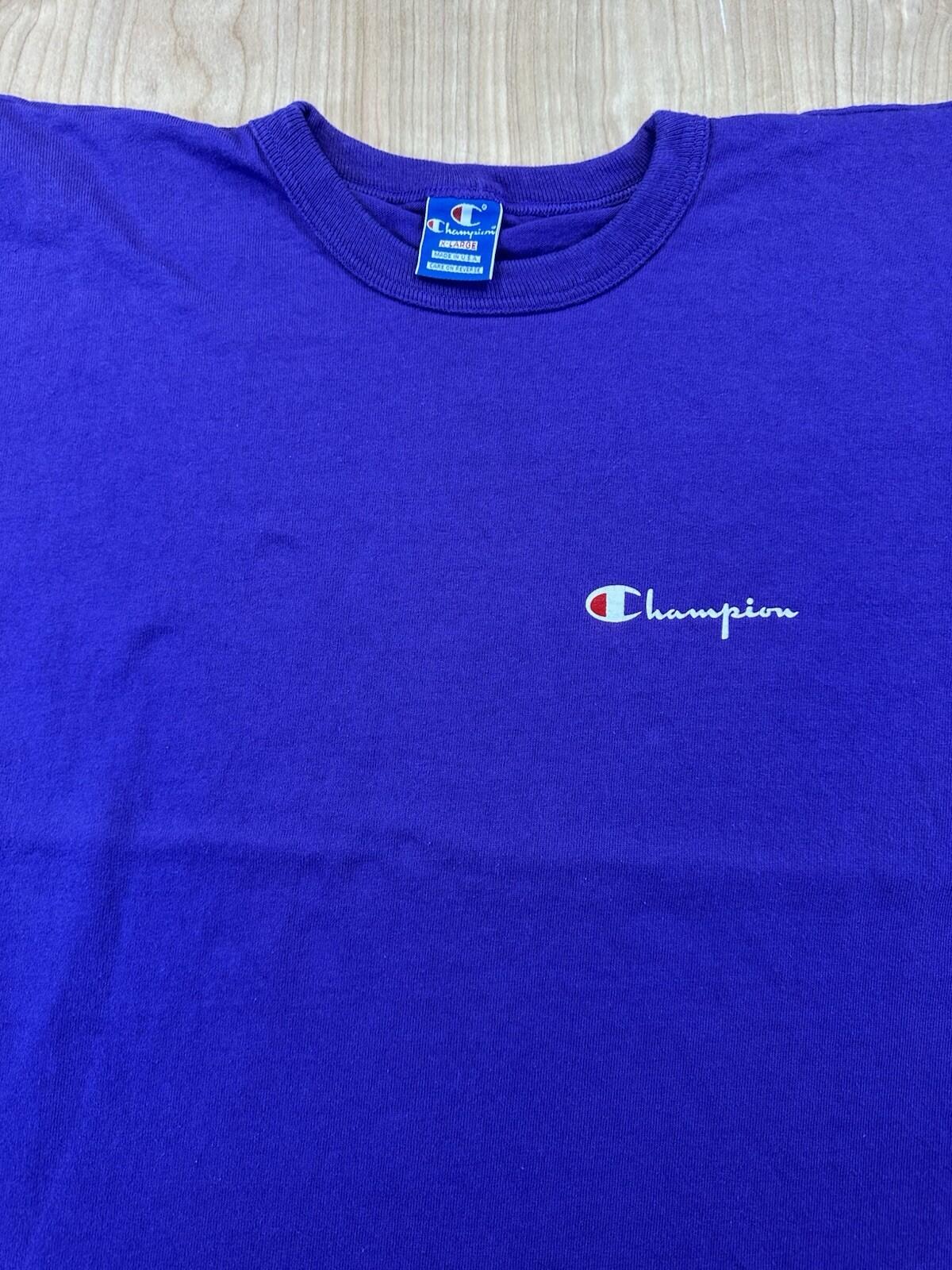 vintage 80's CHAMPION logo T SHIRT purple ALL COTTON made in USA xtra large