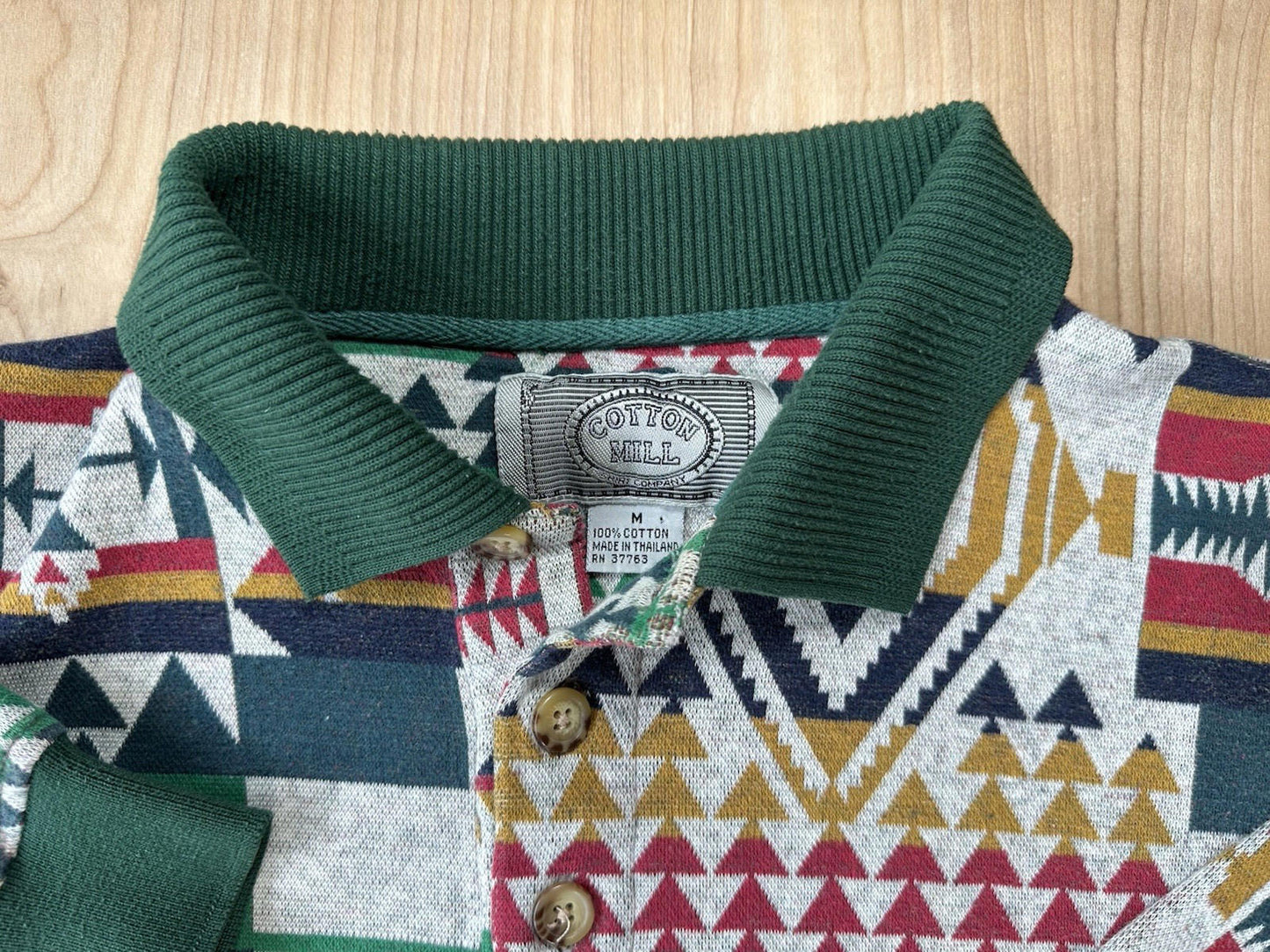 vintage 90's COTTON MILLS RUGBY southwestern NATIVE AMERICAN design AZTEC
