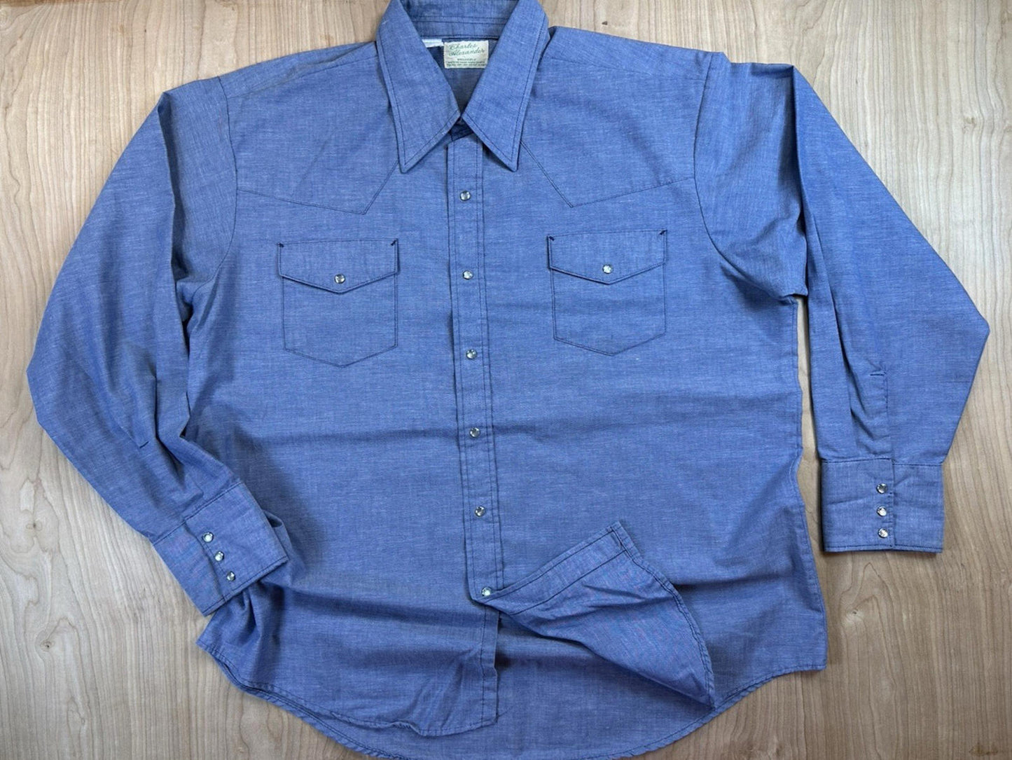 vintage 70's western PEARL SNAP chambray XXL cowboy shirt CHARLES ALEXANDER