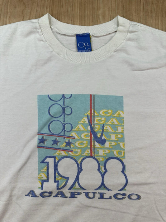vintage 80's OP ocean pacific T SHIRT 1988 ACAPULCO white SIZE LARGE skater SURF
