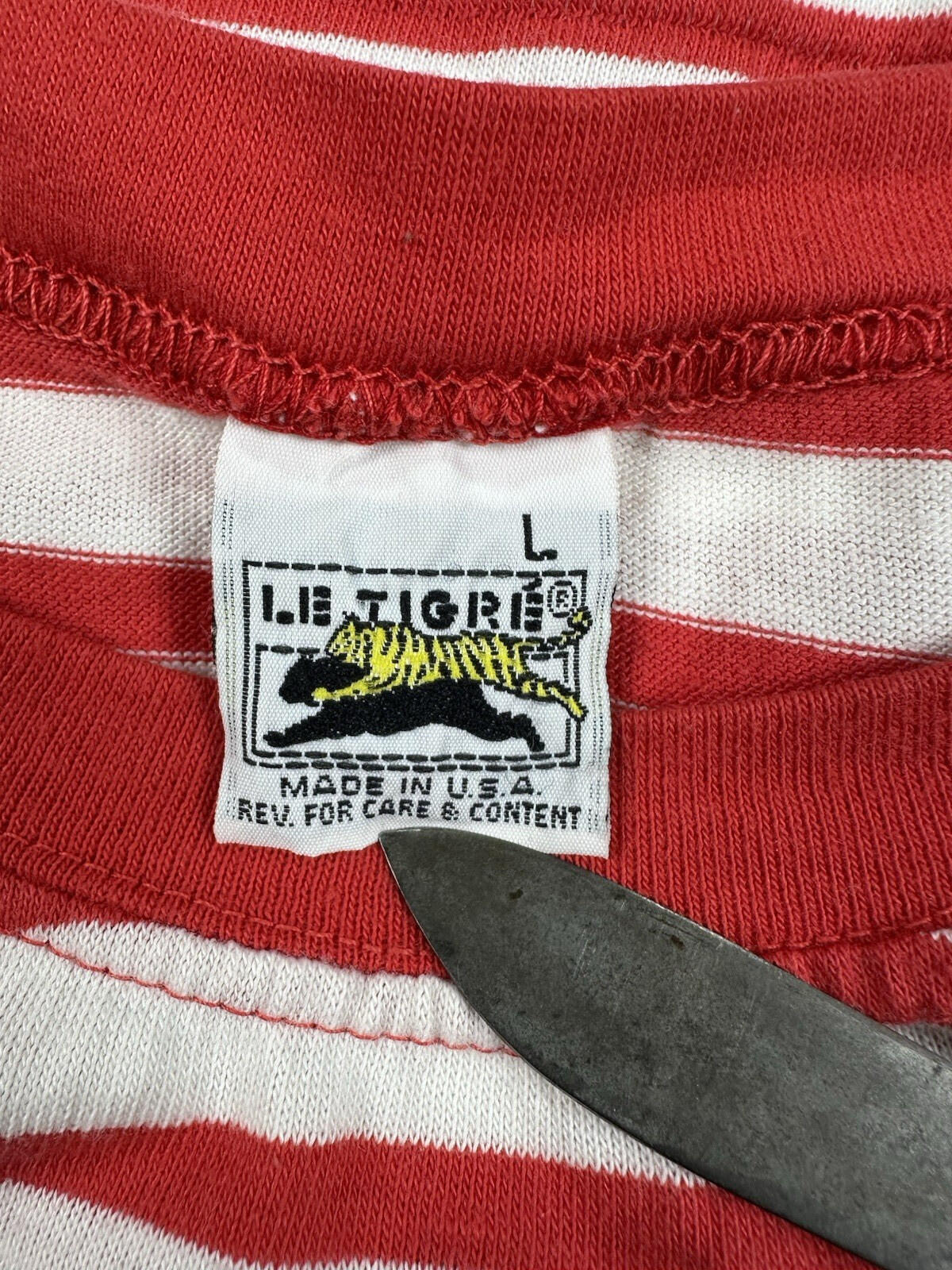 vintage 80's LE TIGRE red and white striped TOP beachy SAILOR GIRL punk LARGE