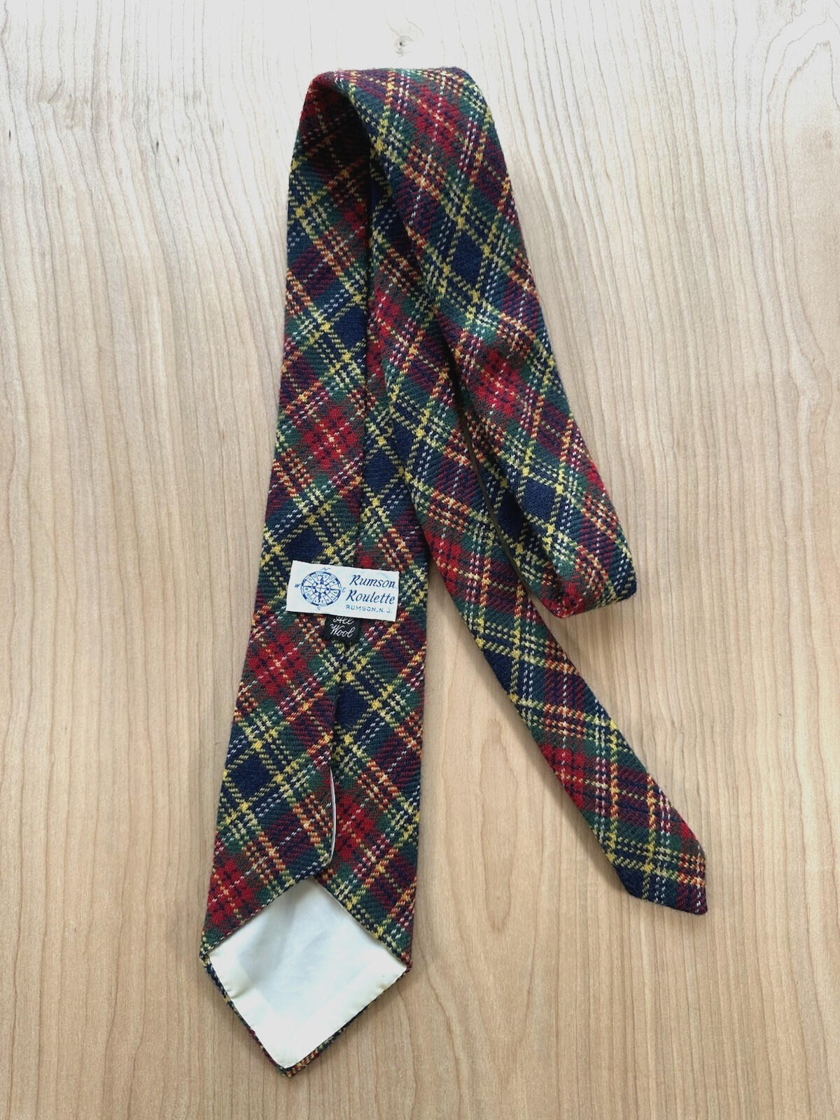 vintage 1980 plaid wool tie BEAUTIFUL rumson roulette hand made preppy classic