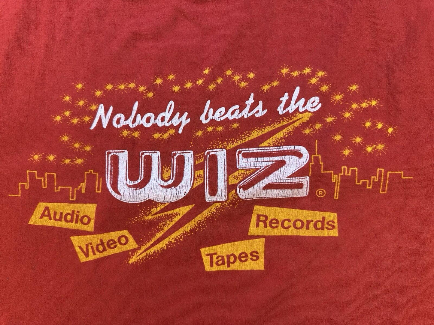 vintage 80's nobody beats THE WIZ t shirt RED SHIRT BLACK SLEEVES rare XL