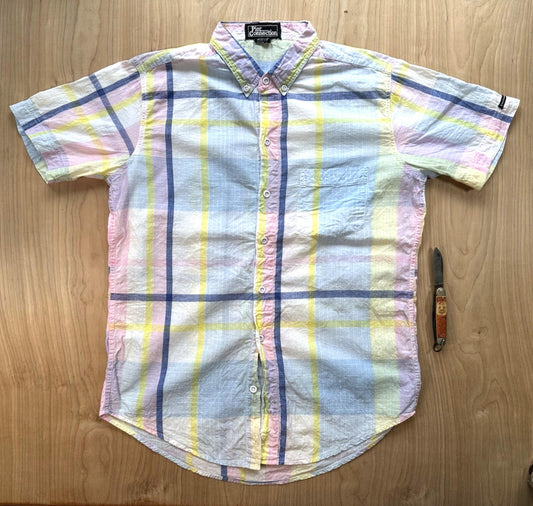 vintage 80's-90's SUMMER PLAID button up SHORT SLEEVE collar MADRAS preppy