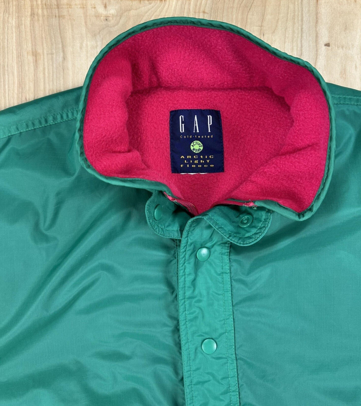 vintage 90's GAP anorak GREEN and PINK reversible ARCTIC LIGHT FLEECE large