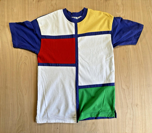 vintage HKA design multi panel multi color shirt 1980's art shirt new wave dance
