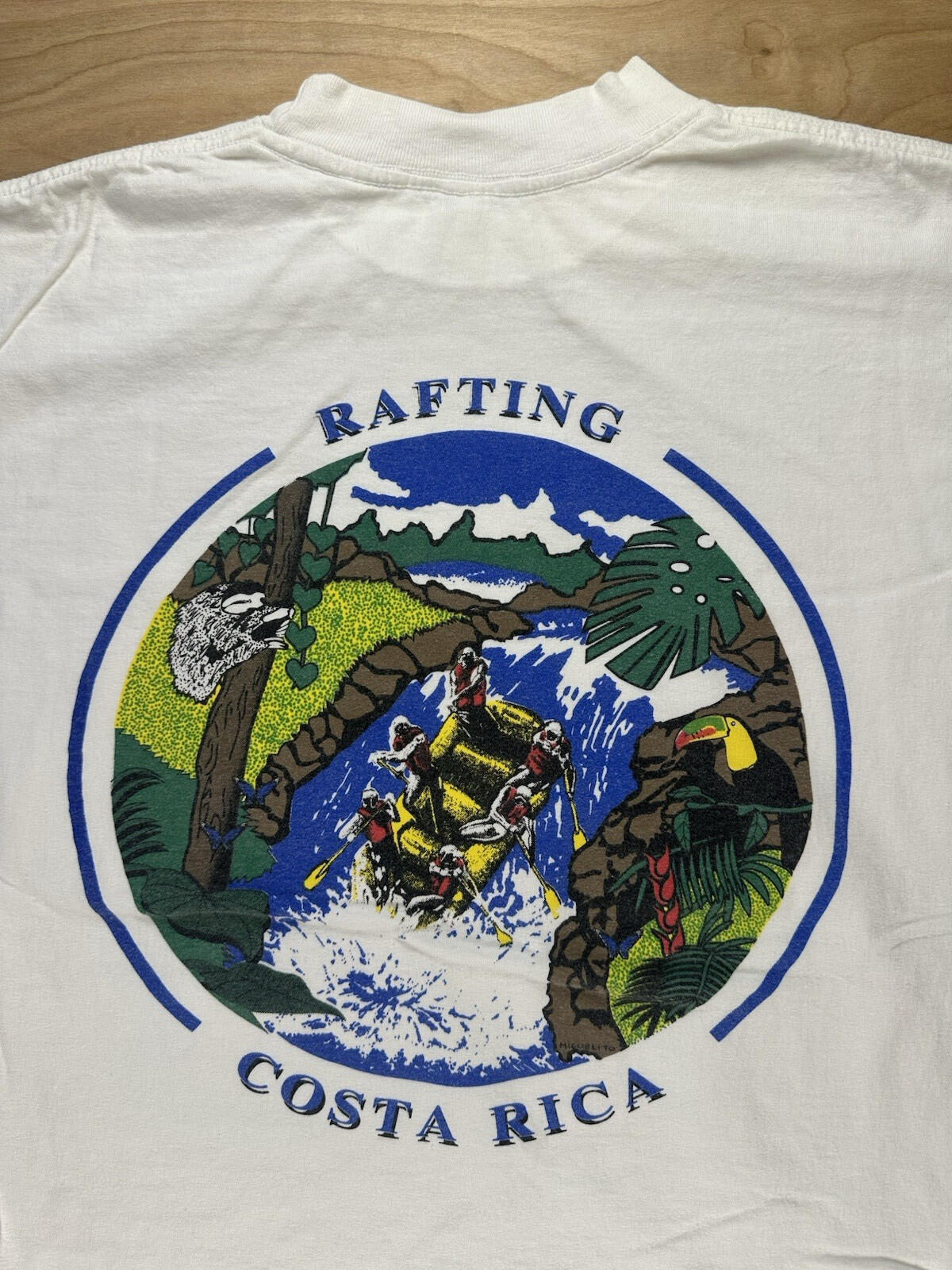 vintage 90's COSTA RICA whitewater RAFTING t shirt AMAZING PRINT tourist LARGE