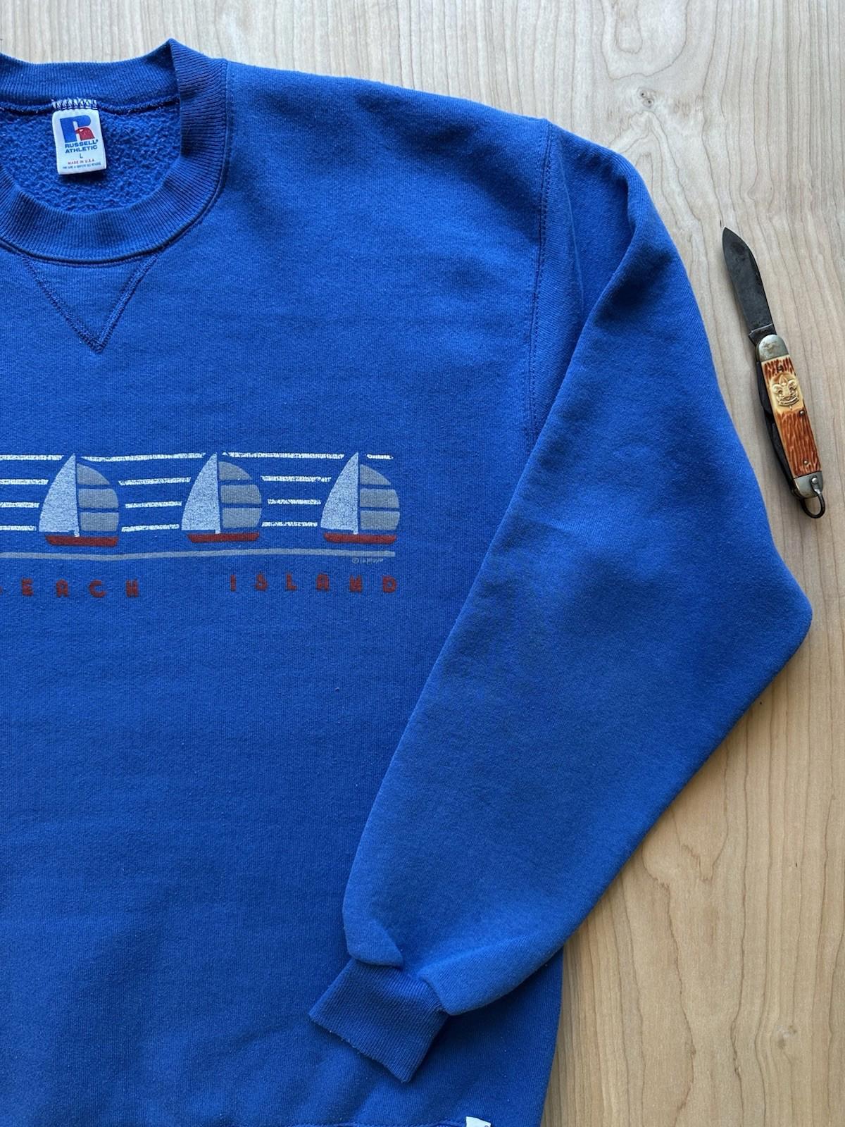 vintage 80's LONG BEACH ISLAND sweatshirt RUSSELL ATHLETIC usa made LARGE blue