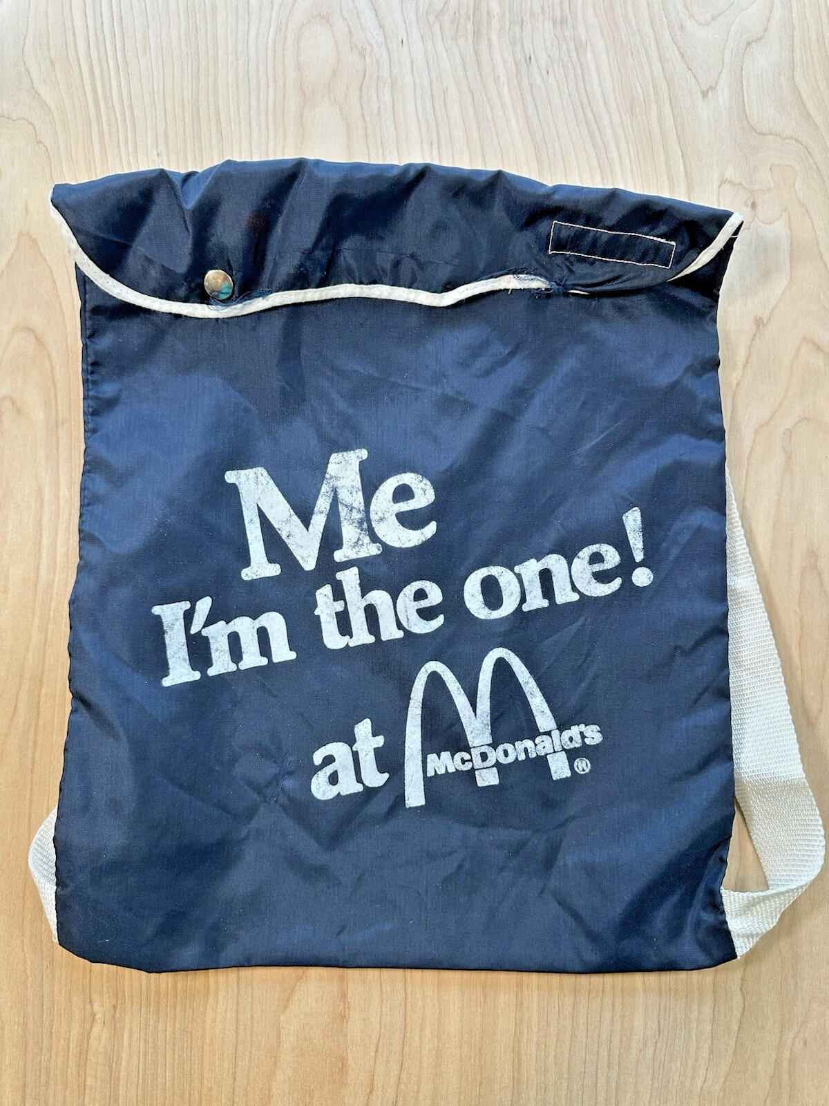 Vintage McDONALDS Nylon PROMO Backpack Bag Navy Blue ☆ Me I'm the One!