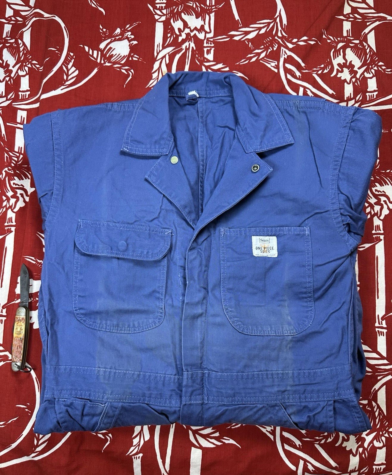 vintage 1960's SEARS ONE PIECE SUIT coveralls SMALL/MED never worn or washed BLU