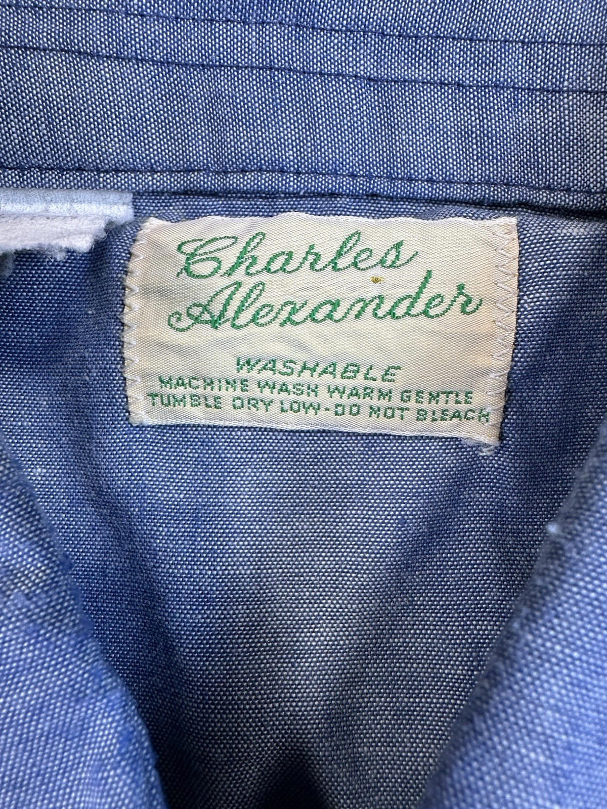 vintage 70's western PEARL SNAP chambray XXL cowboy shirt CHARLES ALEXANDER