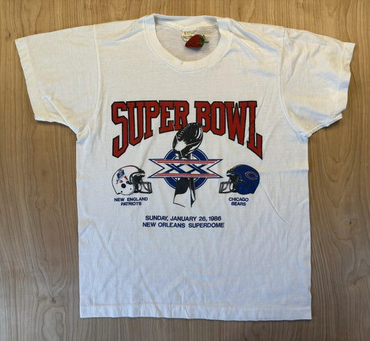 vintage 1986 SUPER BOWL t shirt PATRIOTS football BEARS screen stars MADE IN USA