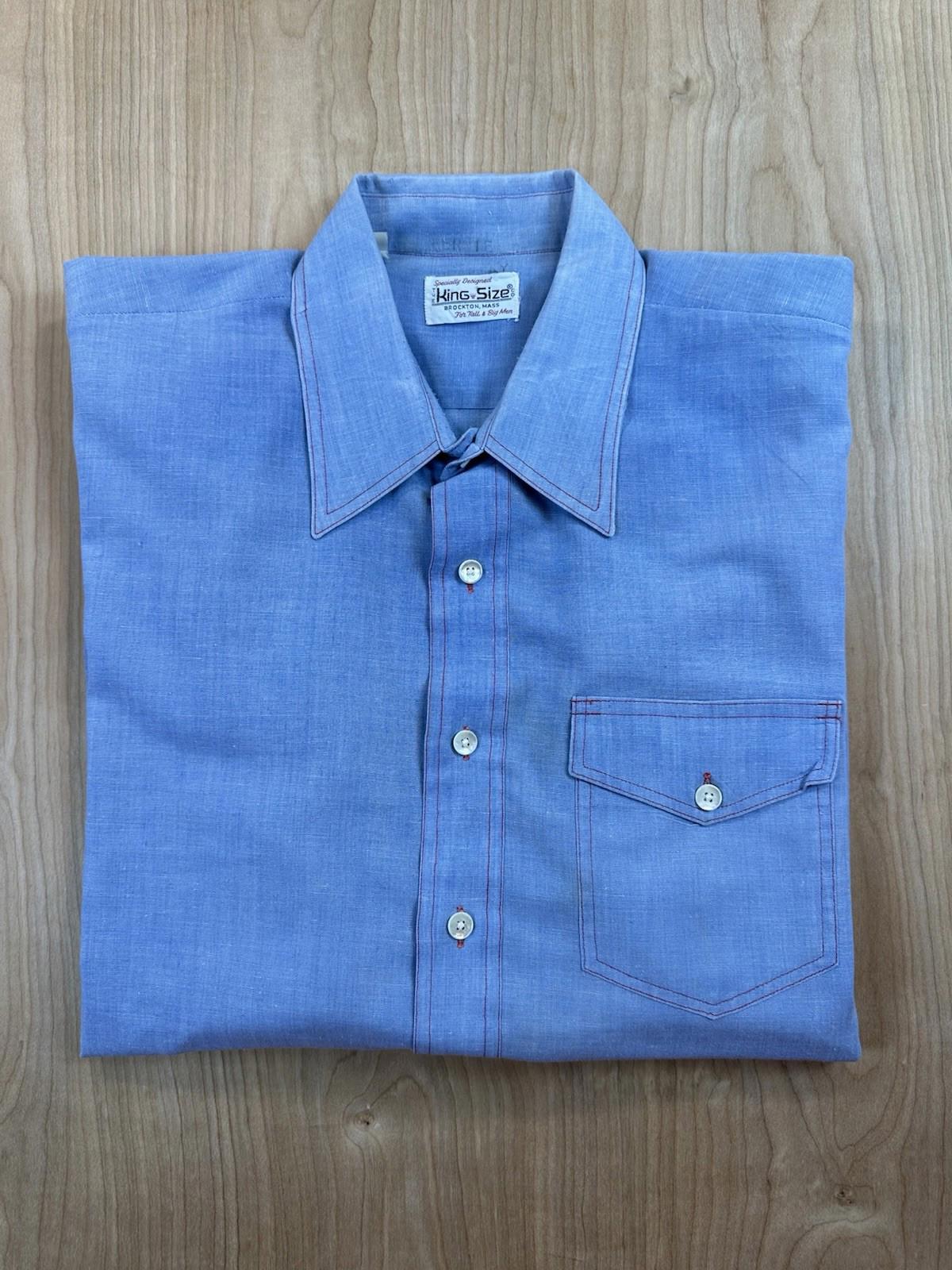 vintage 70's CHAMBRAY king size label BIG & TALL contrast red stitching TRUCKER