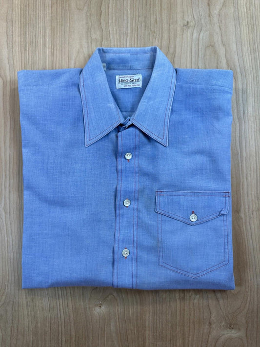 vintage 70's CHAMBRAY king size label BIG & TALL contrast red stitching TRUCKER