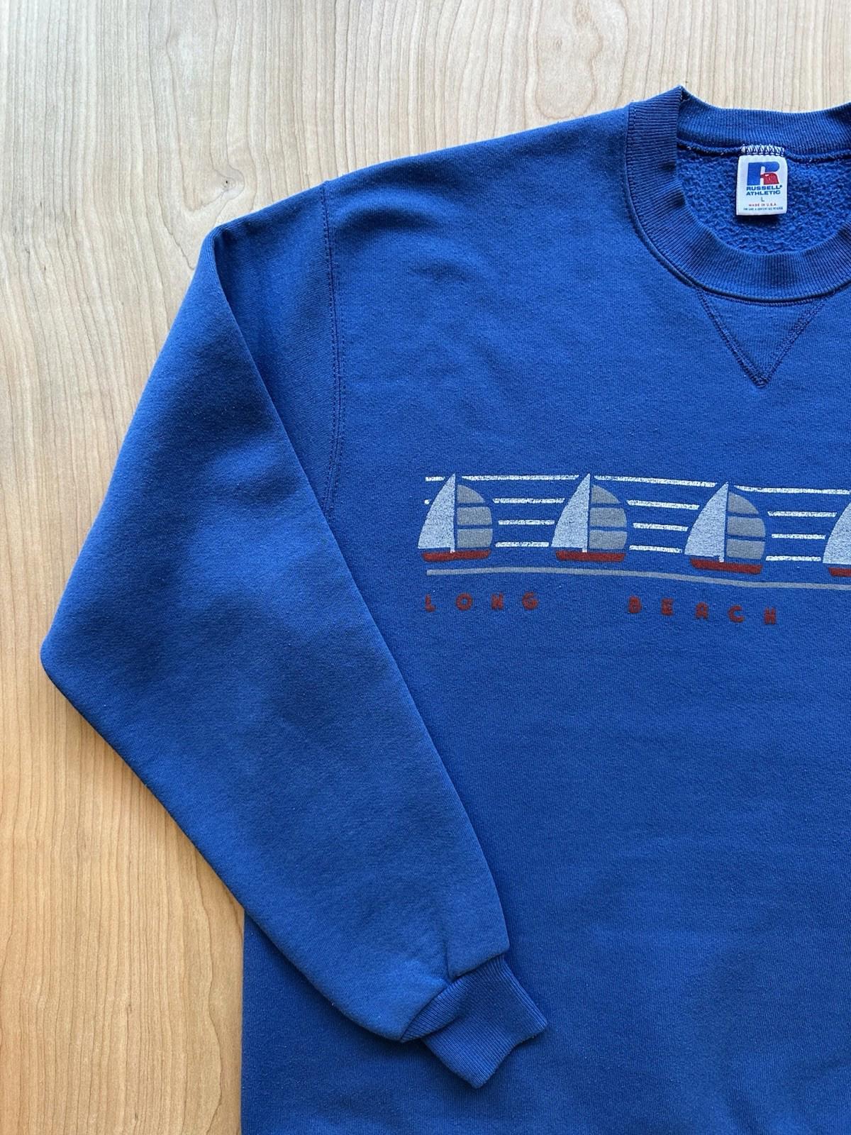 vintage 80's LONG BEACH ISLAND sweatshirt RUSSELL ATHLETIC usa made LARGE blue