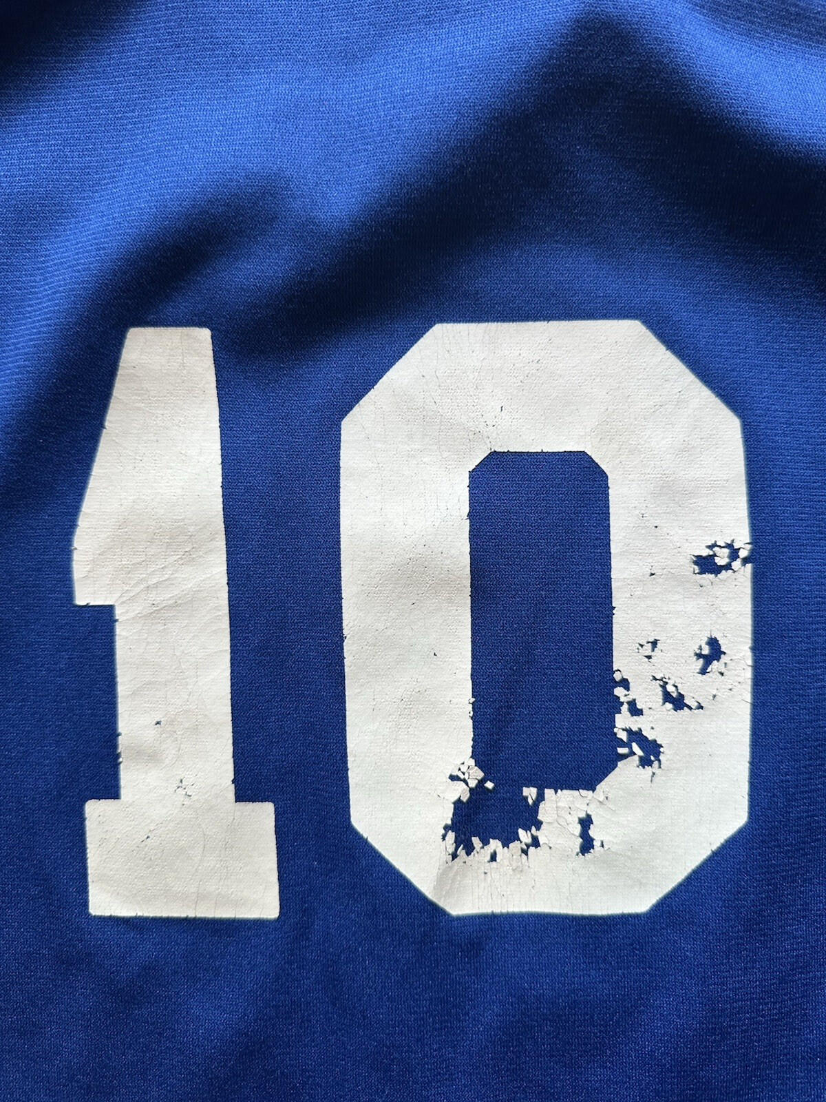 vintage 90's BASKETBALL jersey LARGE blue and white ringer FADED worn #10 NJHC