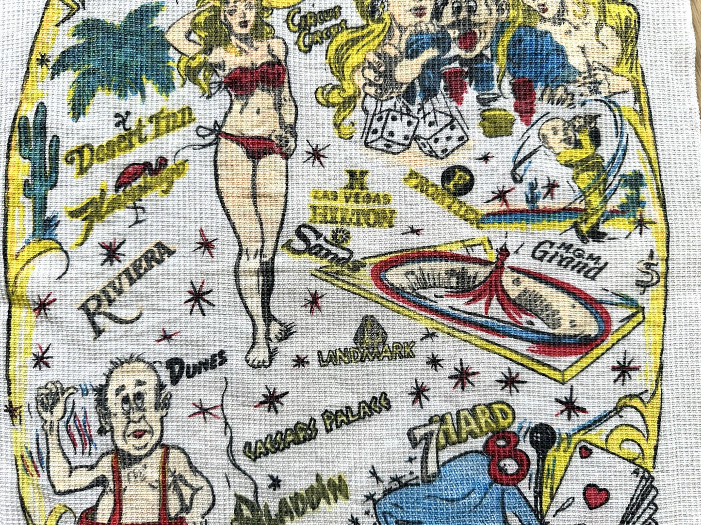 vintage LAS VEGAS tea towel CASINO gambling bar SINATRA rat pack E.F. CLEMENTS