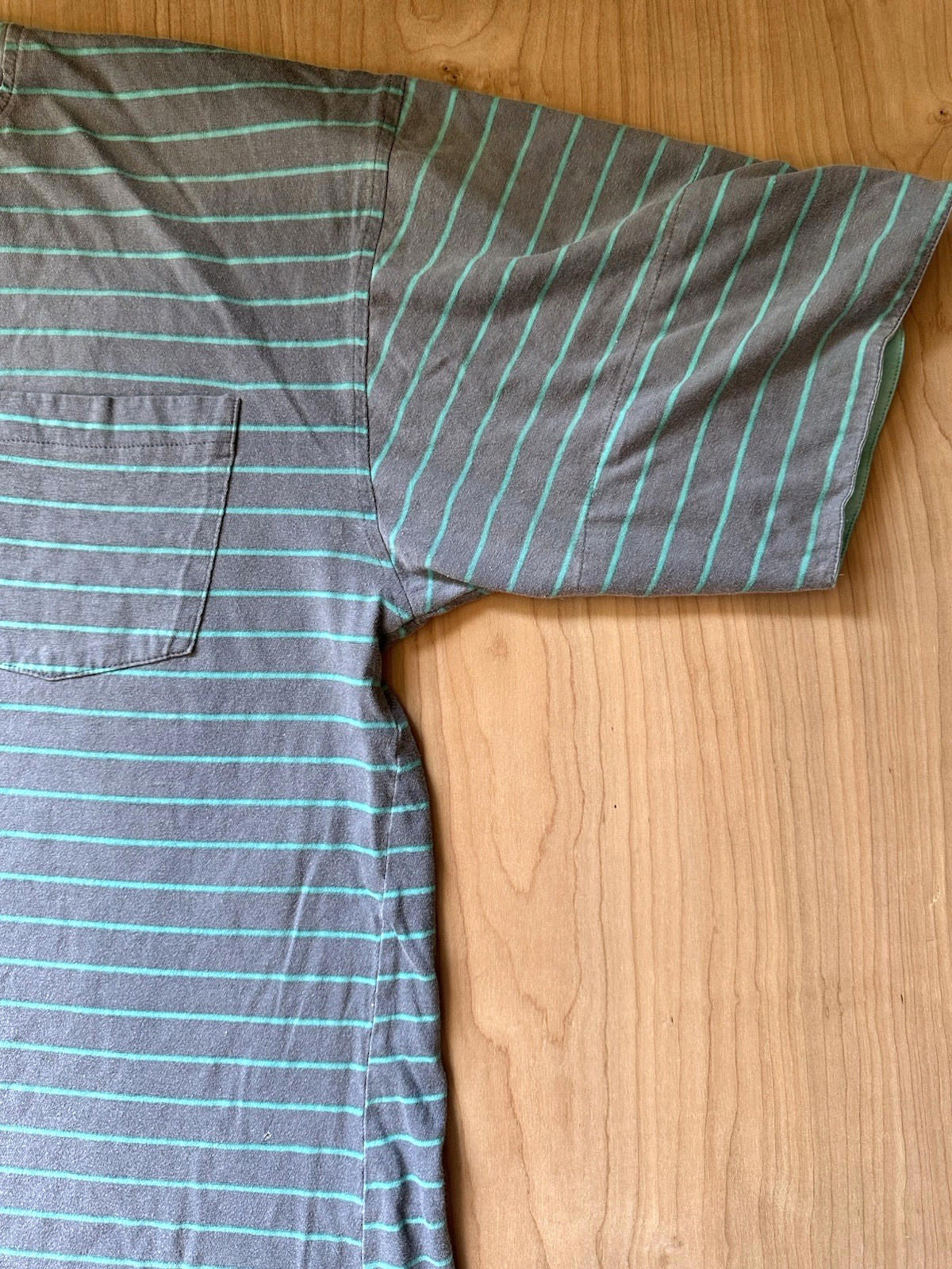 vintage 80's GITANO SHIRT teal and gray STRIPED miami vice LARGE rad sleeves