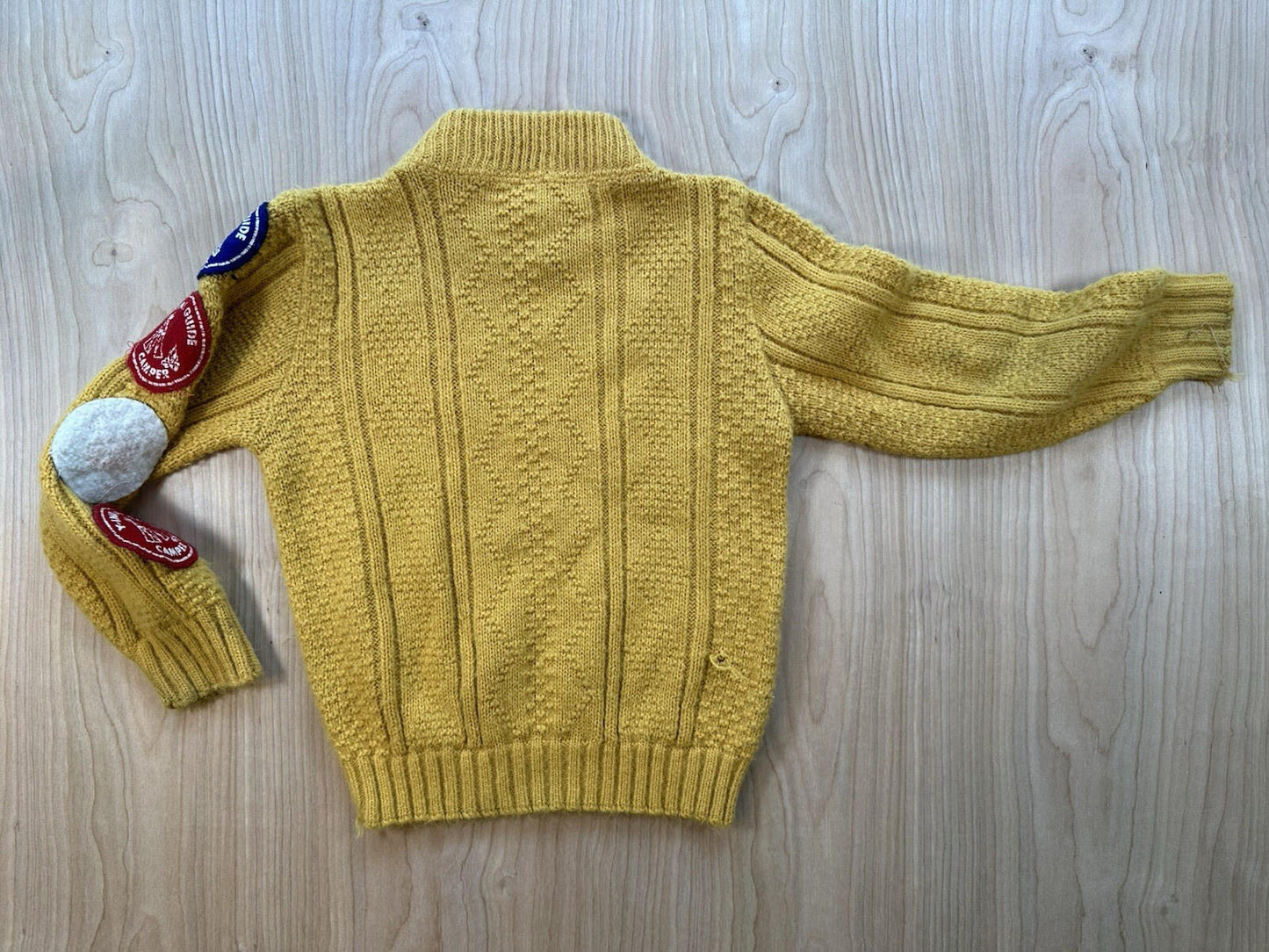 vintage kid size mustard yellow BOY SCOUT SWEATER mock neck home made 1970's