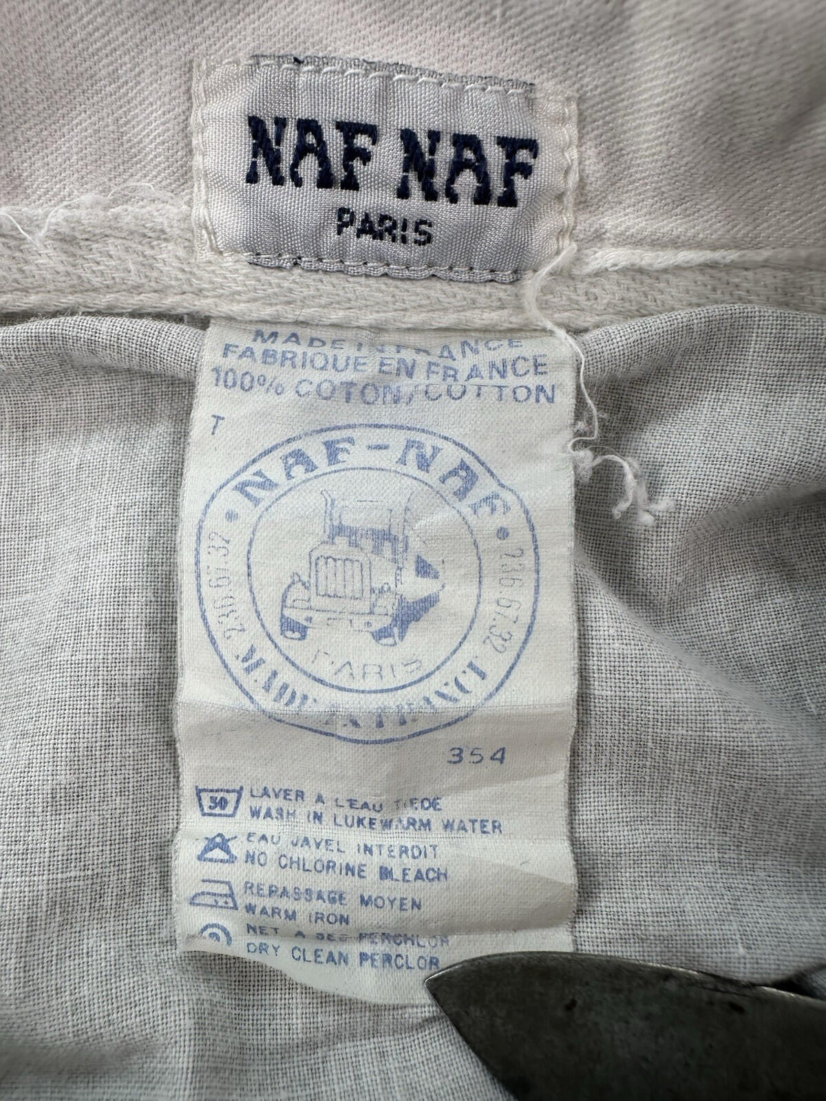 vintage 80's NAF NAF PARIS rugby ASNN collard button up GREY large PREPPY
