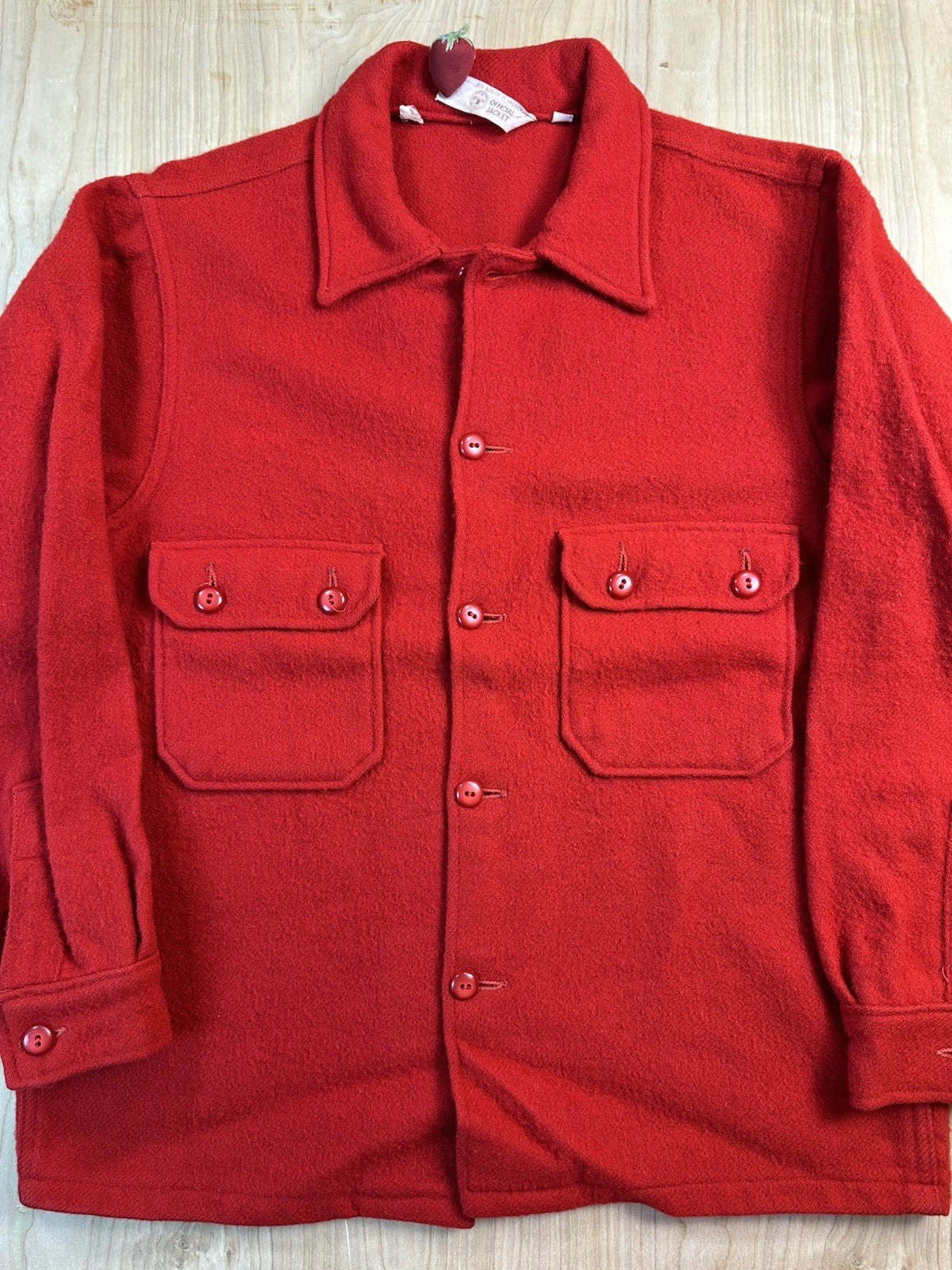 vintage 60's BOY SCOUTS red WOOL large BUTTON UP jacket HEAVY DUTY preppy ivy