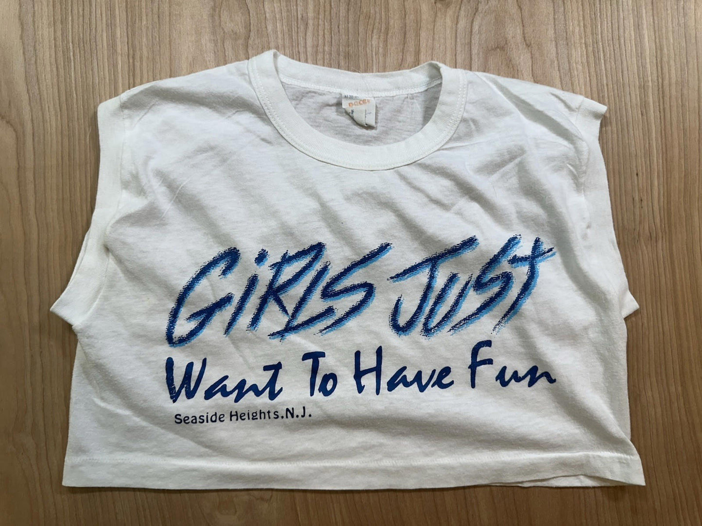 vintage 80's GIRLS JUST WANT TO HAVE FUN halfshirt SEASIDE HEIGHTS NJ board walk