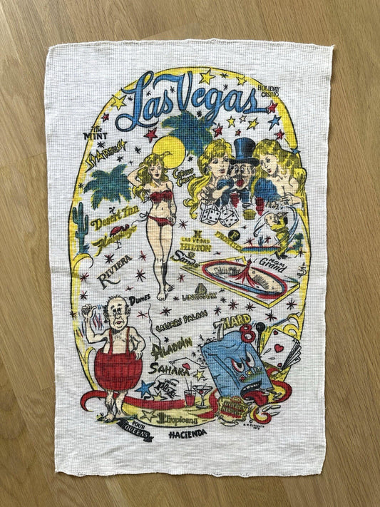 vintage LAS VEGAS tea towel CASINO gambling bar SINATRA rat pack E.F. CLEMENTS
