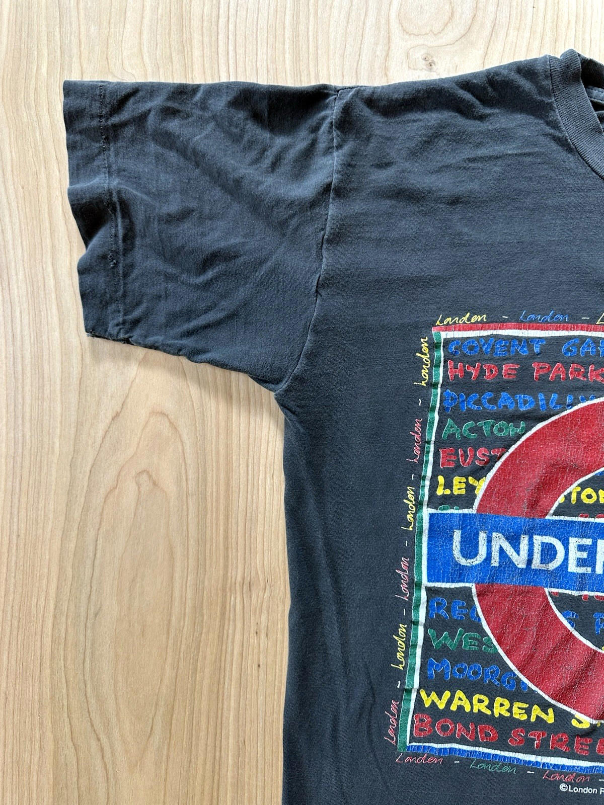vintage 1991 LONDON UNDERGROUND t shirt LARGE cotton BLACK boho PUNK shred wear