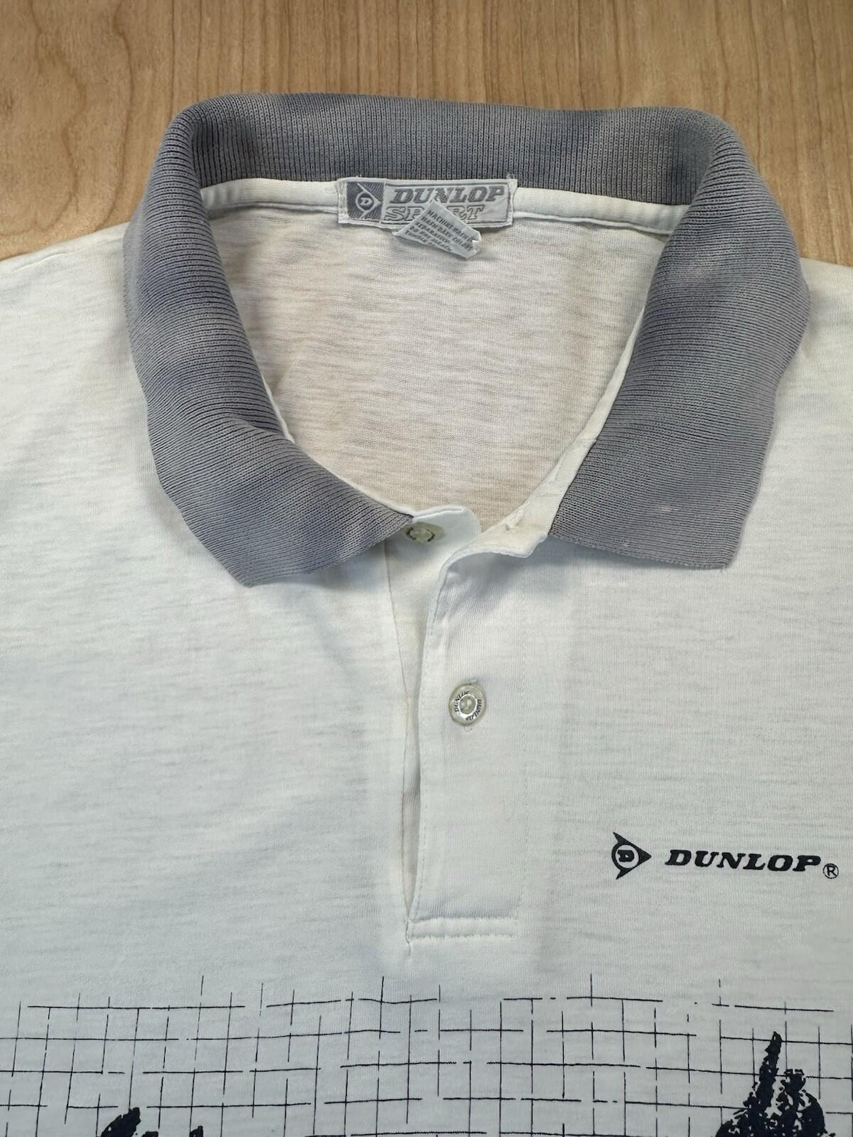 vintage 90's DUNLOP super faded POLO geometric design MEDIUM teal PURPLE preppy