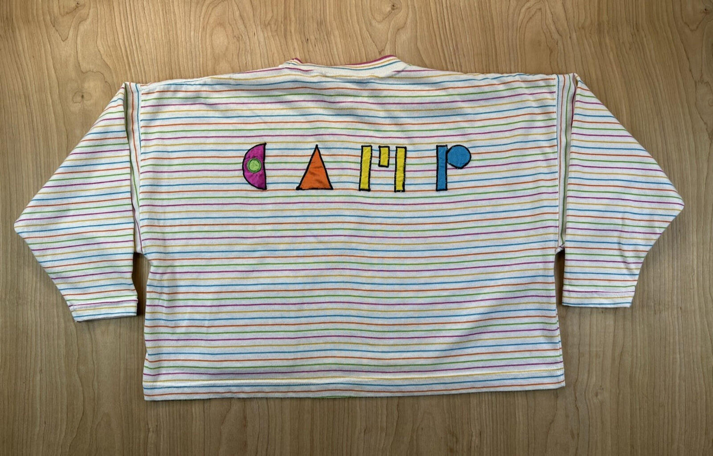 vintage 80's CAMP BEVERLY HILLS crop top applique NEW WAVE striped VALLEY GIRL