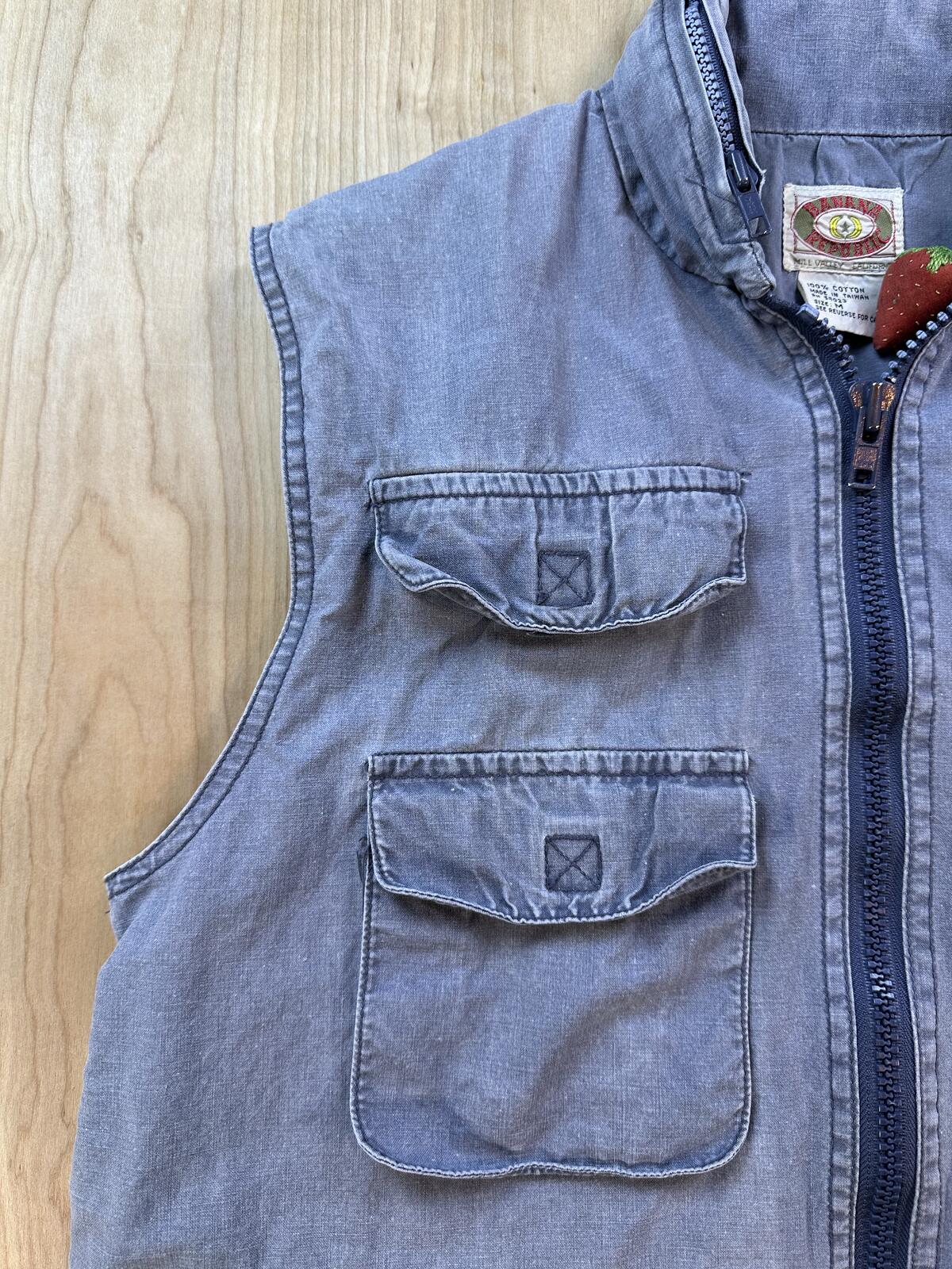 Vintage 80s Banana Republic Safari Vest medium blue cotton hood Blue faded sport