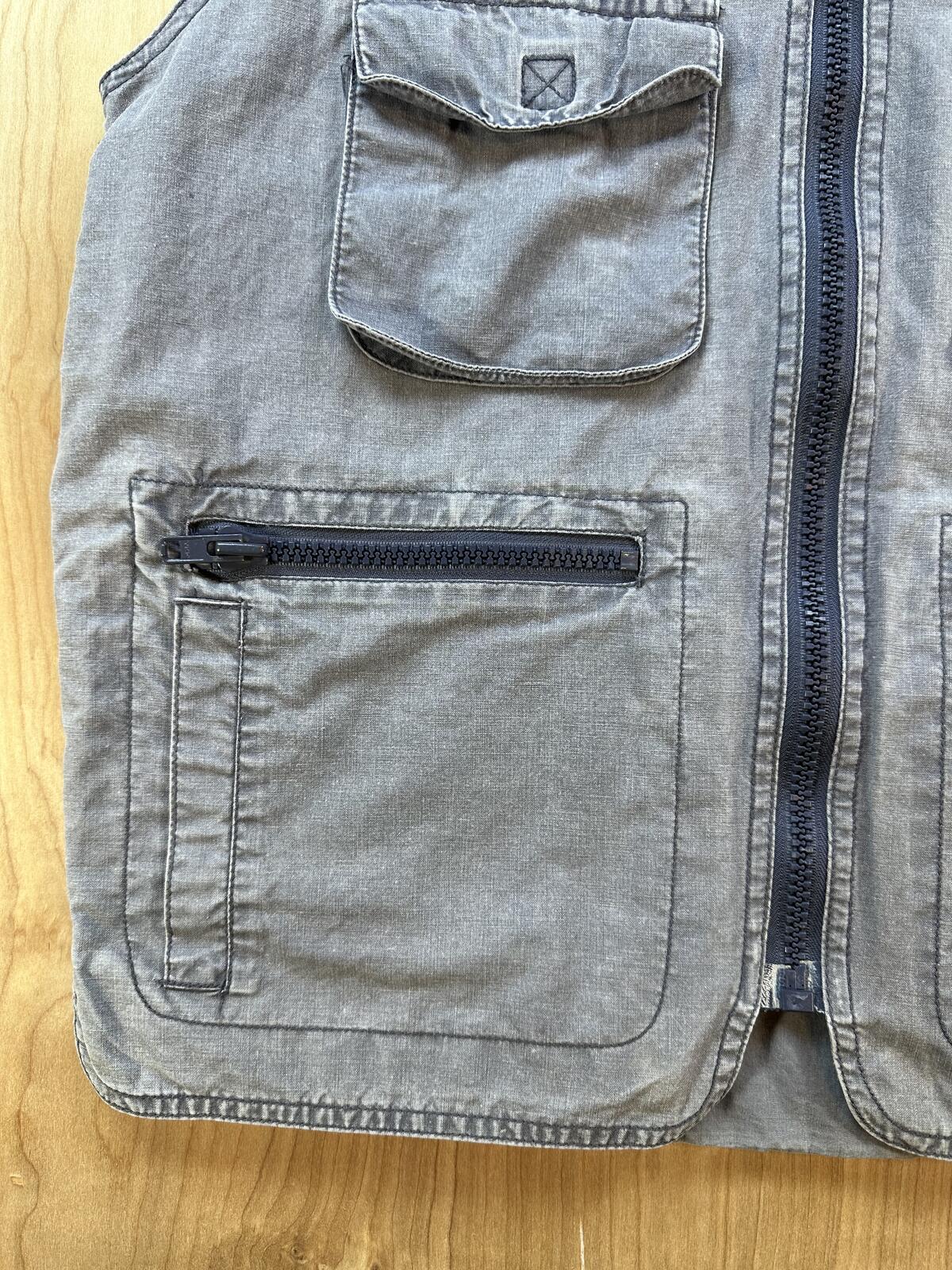 Vintage 80s Banana Republic Safari Vest medium blue cotton hood Blue faded sport