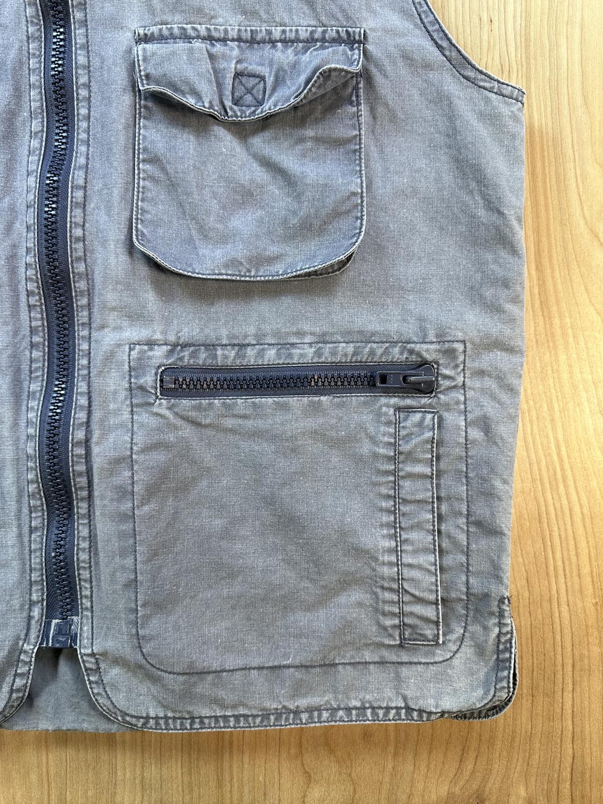 Vintage 80s Banana Republic Safari Vest medium blue cotton hood Blue faded sport