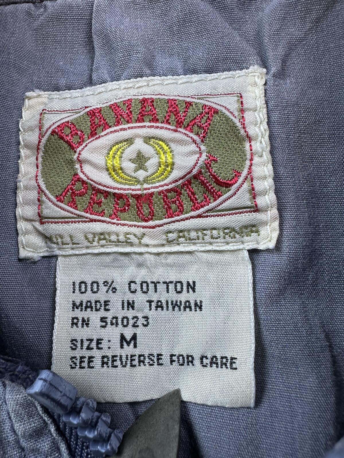 Vintage 80s Banana Republic Safari Vest medium blue cotton hood Blue faded sport