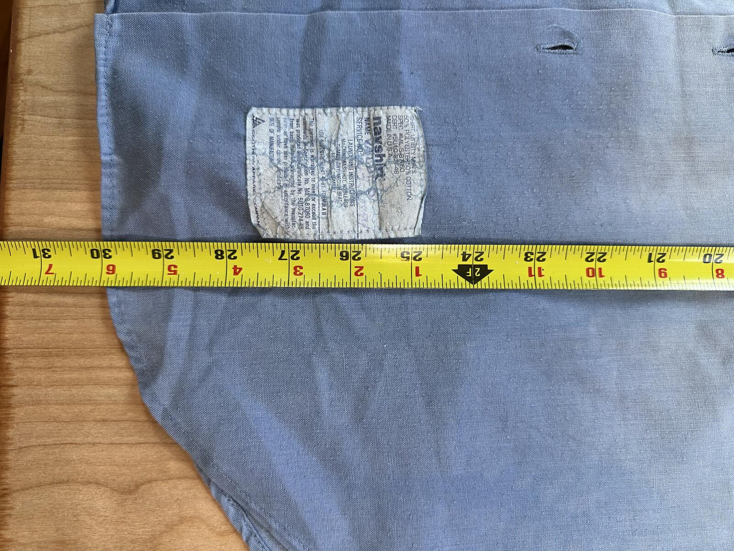 Vintage 80s Navy Chambray short sleeve Medium Navshirt Faded stenciled lt blue
