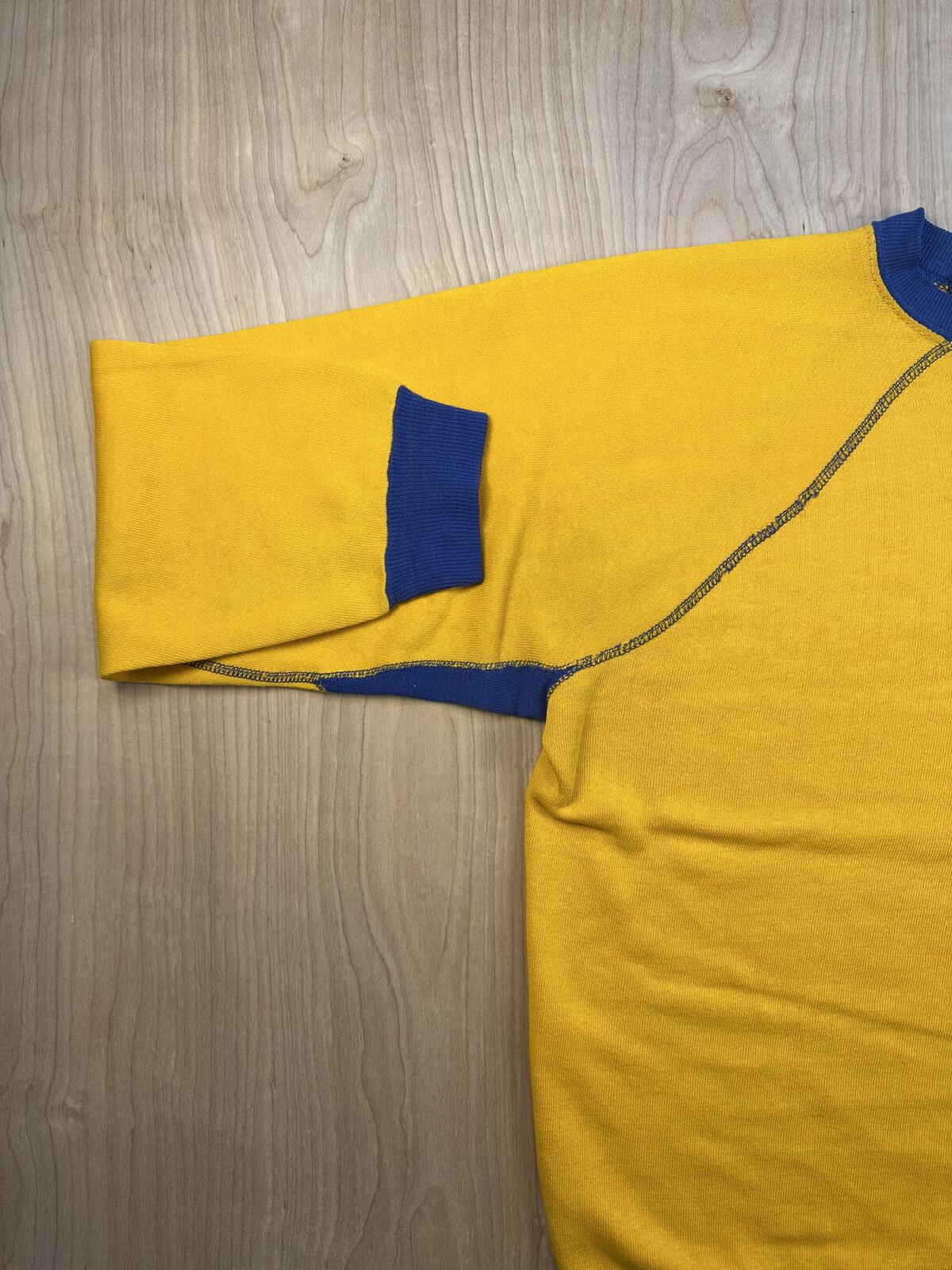 Vintage 80s sweatshirt contrast ribbing raglan made in usa yellow blue soft