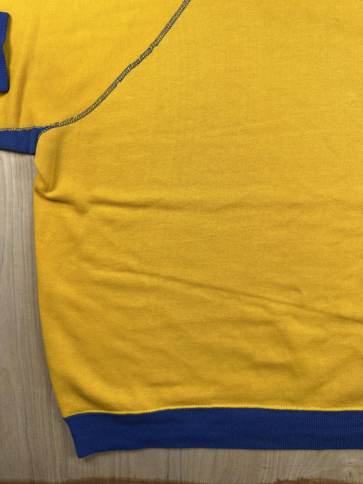 Vintage 80s sweatshirt contrast ribbing raglan made in usa yellow blue soft