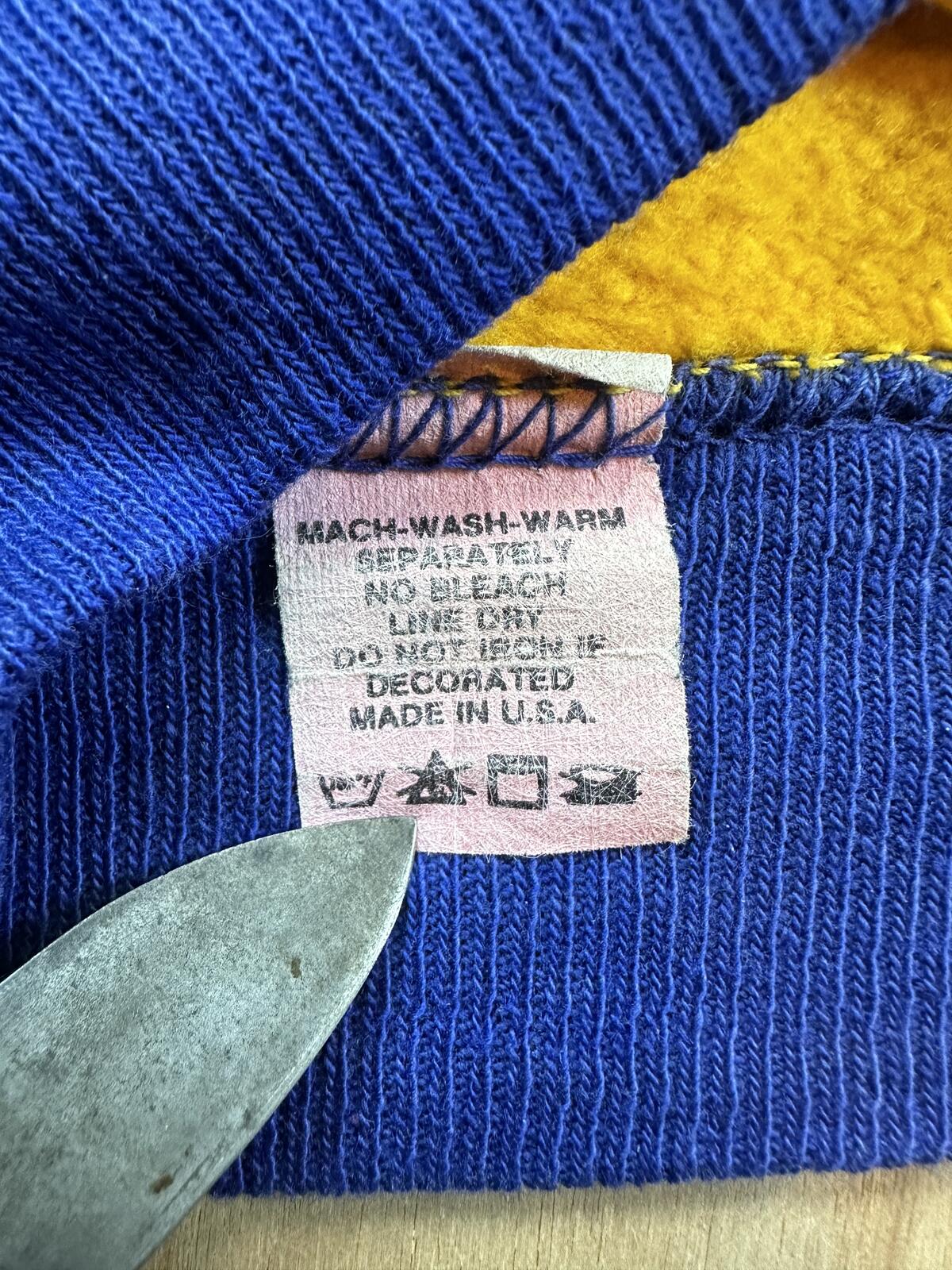 Vintage 80s sweatshirt contrast ribbing raglan made in usa yellow blue soft