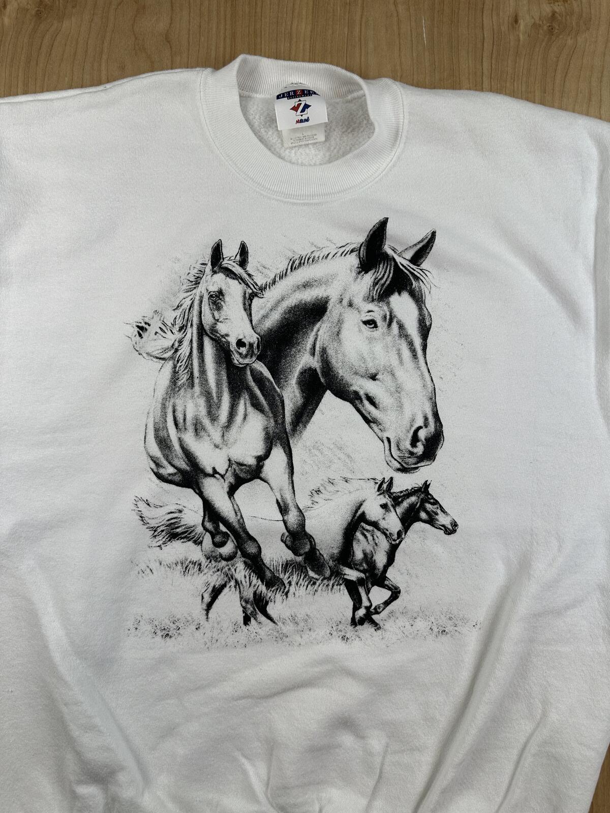 Vintage 90s Jerzees Horse sweatshirt cotton blend animal lover animals