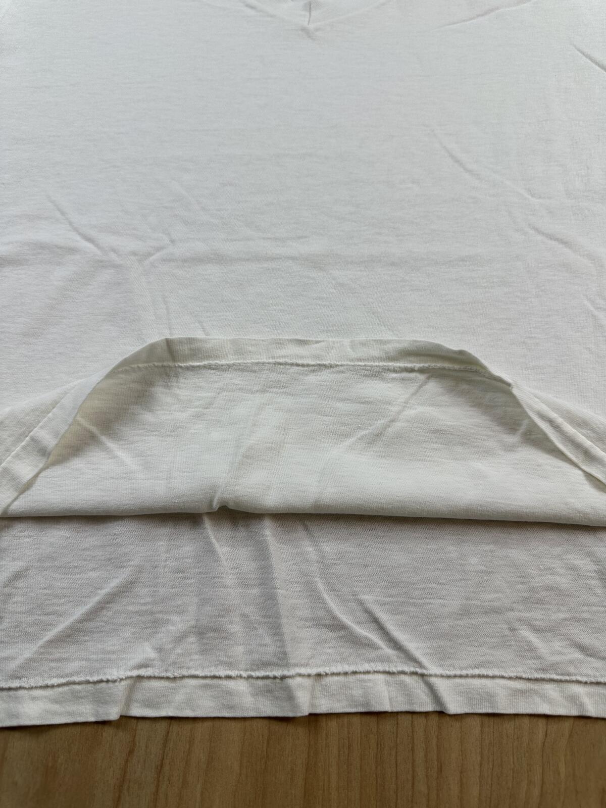 Vintage 80s Hanes tshirt Single Stitch v neck large white 100% cotton made usa