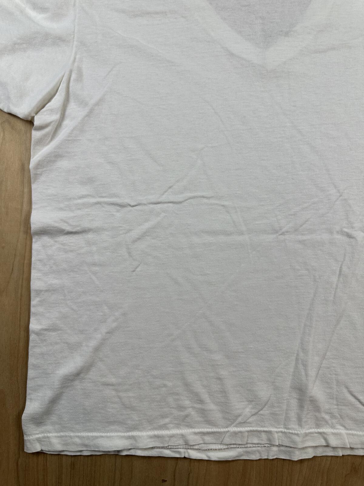 Vintage 80s Hanes tshirt Single Stitch v neck large white 100% cotton made usa