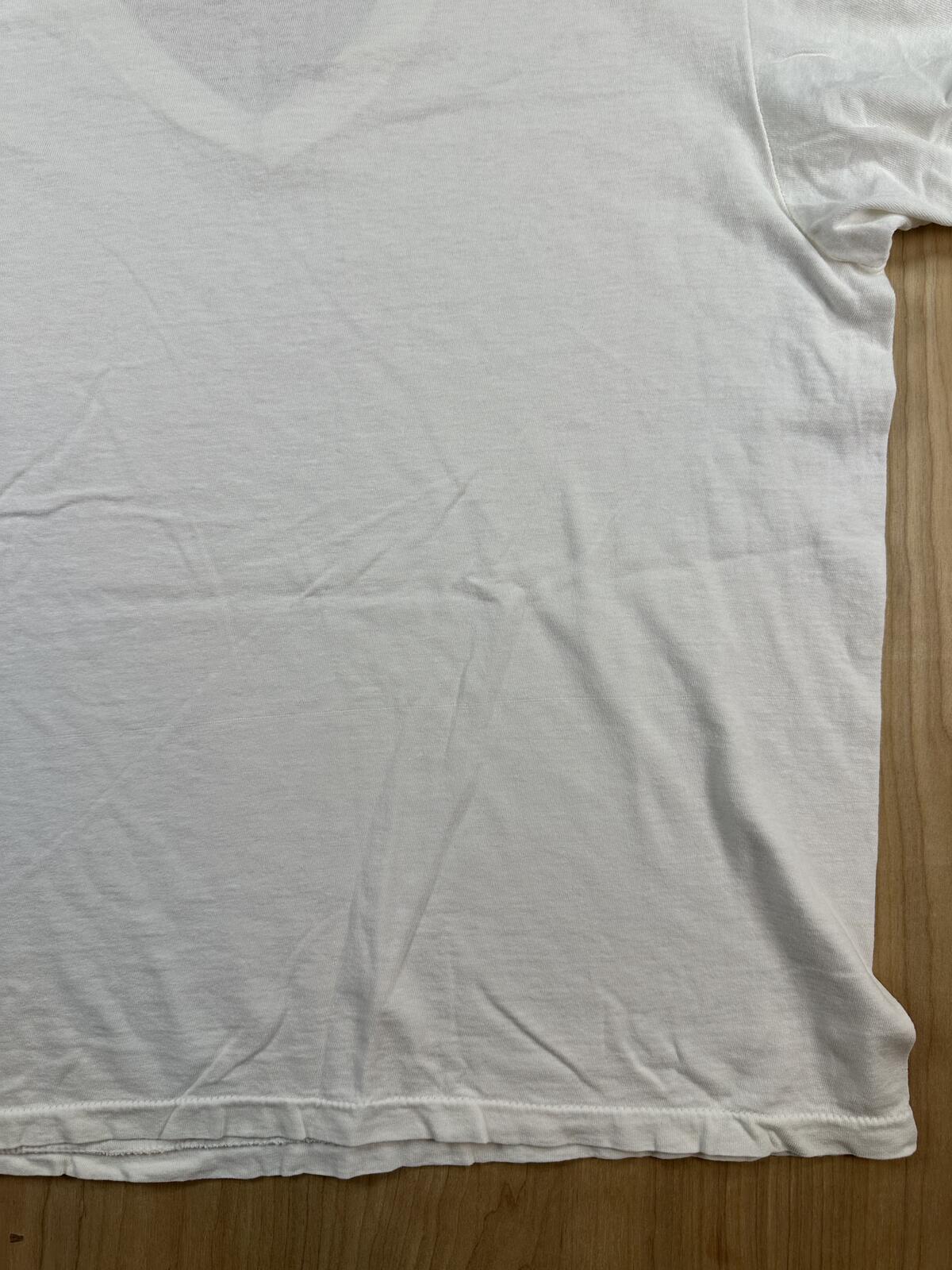 Vintage 80s Hanes tshirt Single Stitch v neck large white 100% cotton made usa