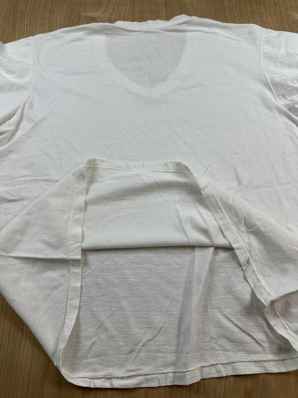Vintage 80s Hanes tshirt Single Stitch v neck large white 100% cotton made usa