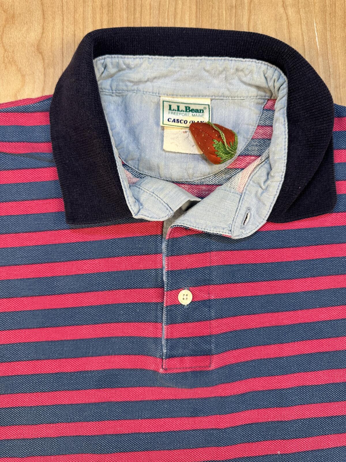 Vintage 90s L.L. Bean Casco Bay polo striped country club preppy blue pink